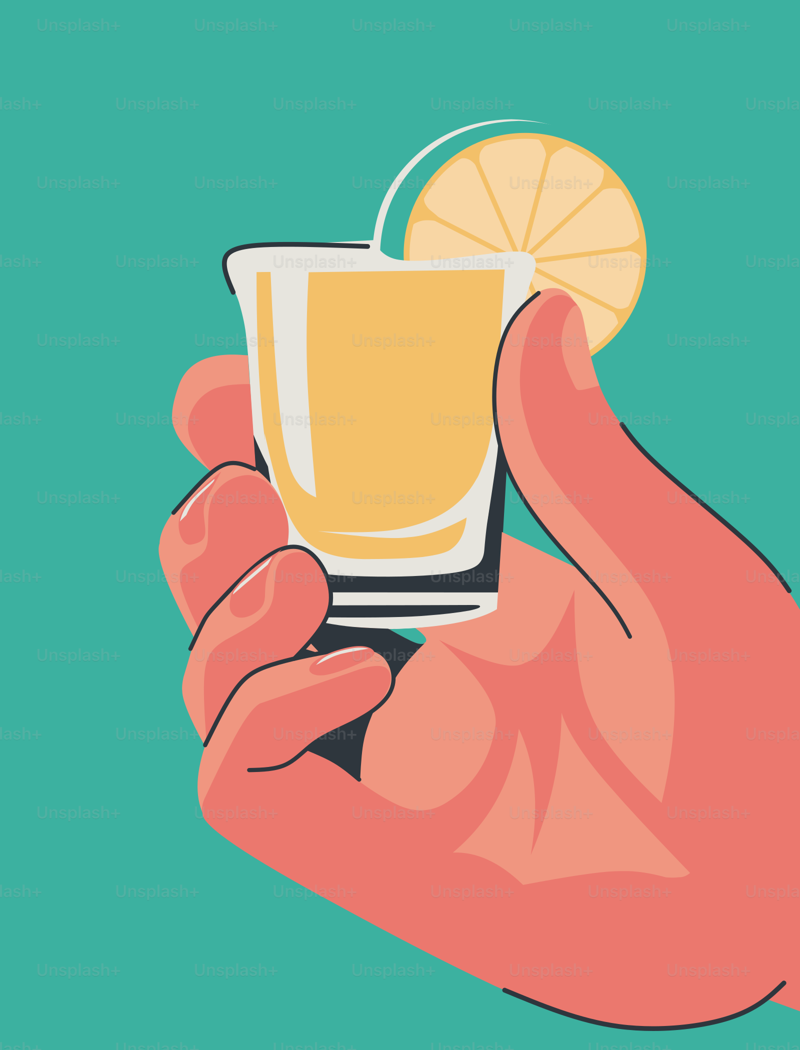 A hand holding a glass of orange juice