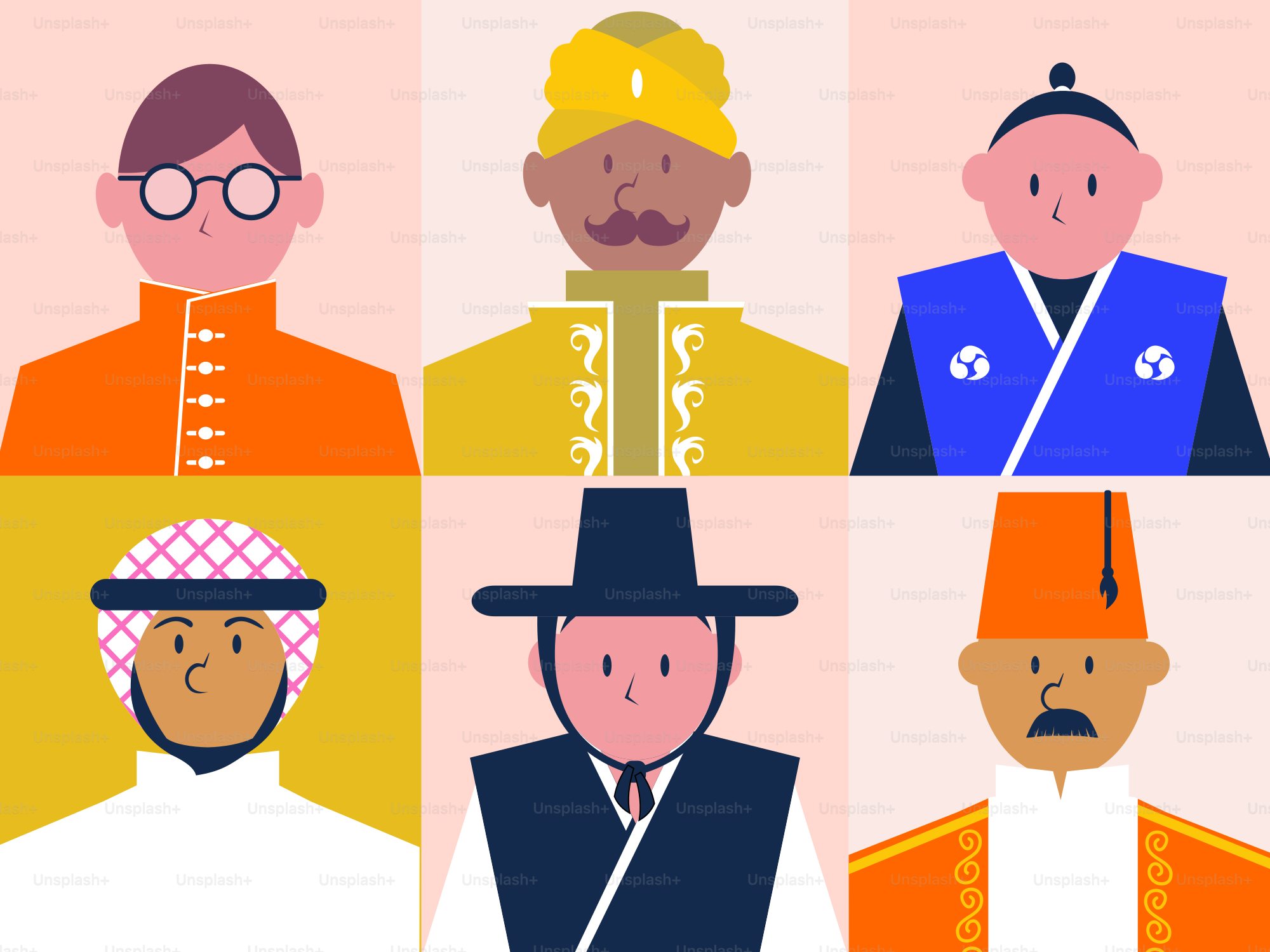 A group of people wearing different colored outfits