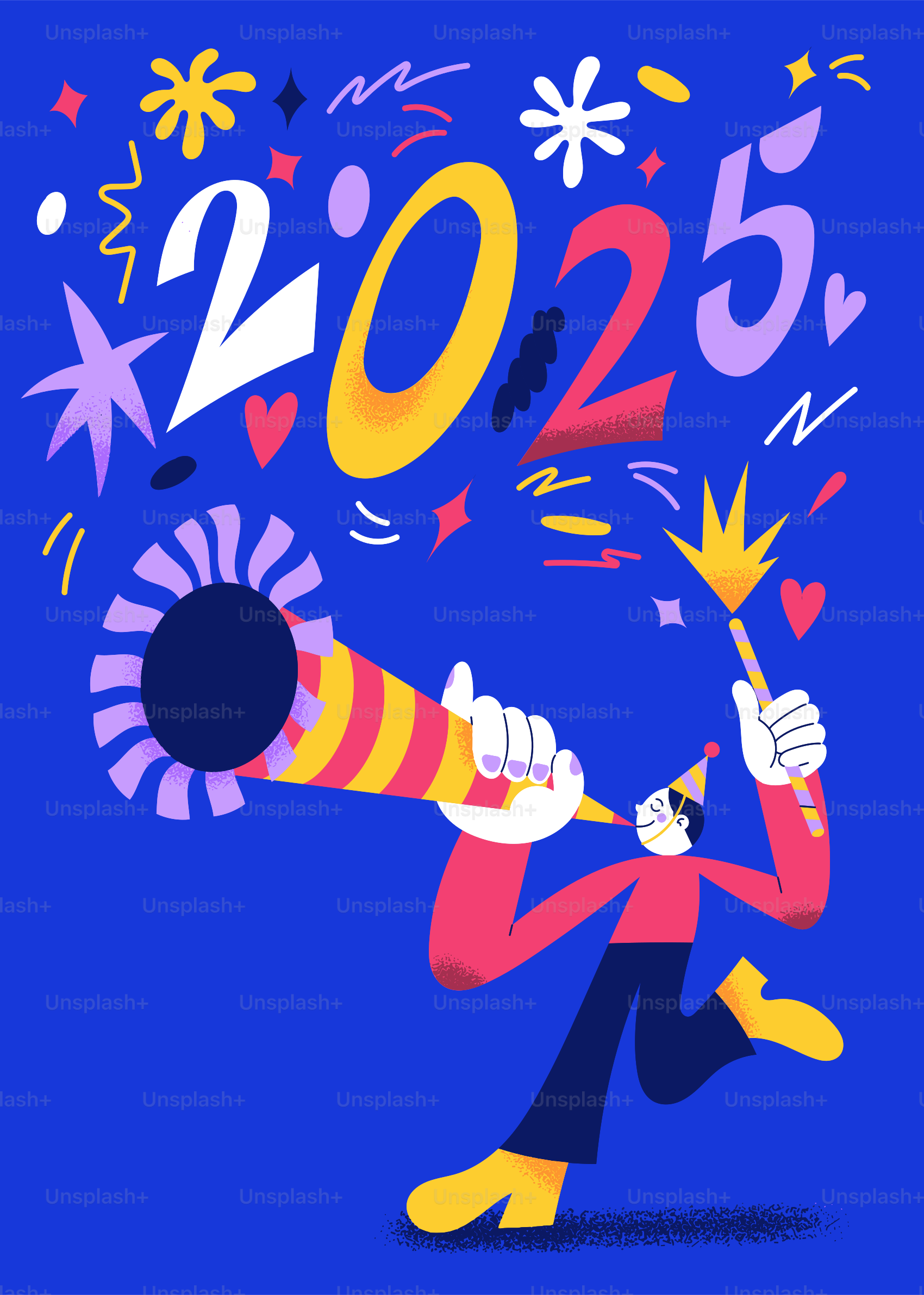 A cartoon character holding a trumpet with the number twenty five on it