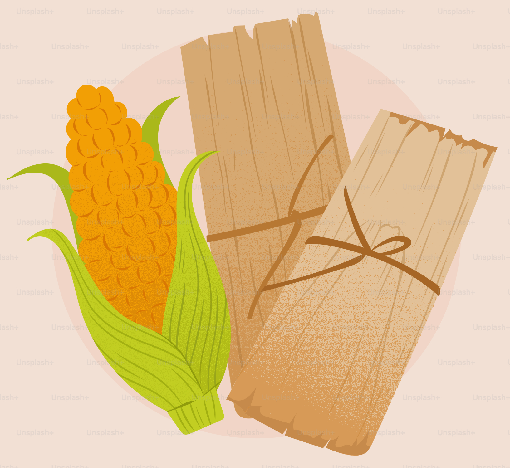A corn cob and a piece of wood on a pink background