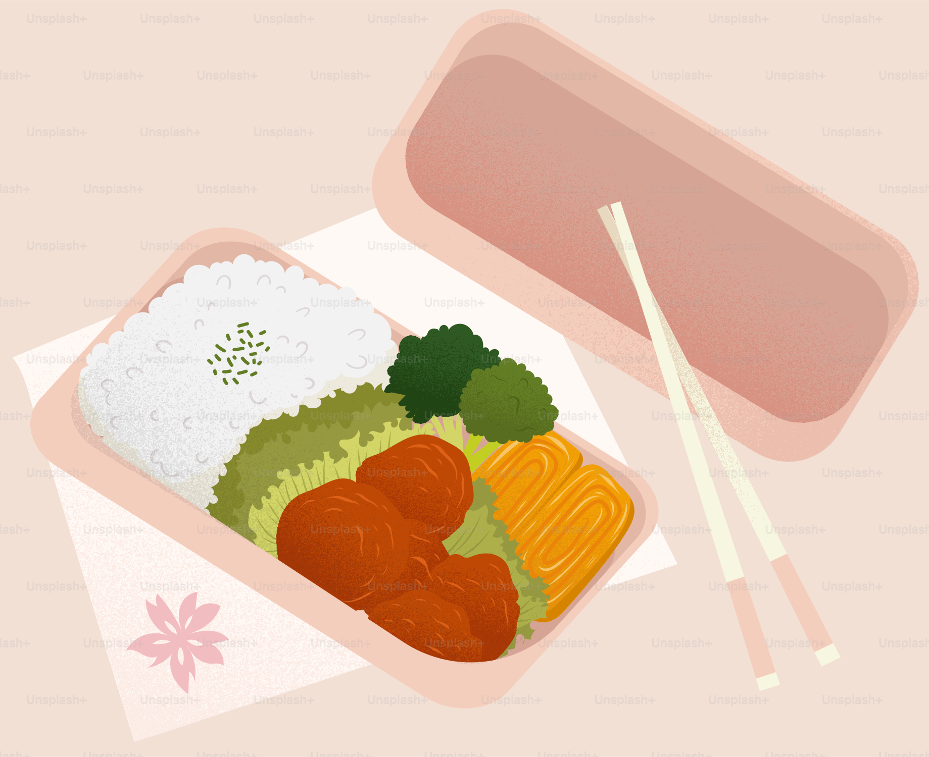A bento box with rice, broccoli, carrots, carrots