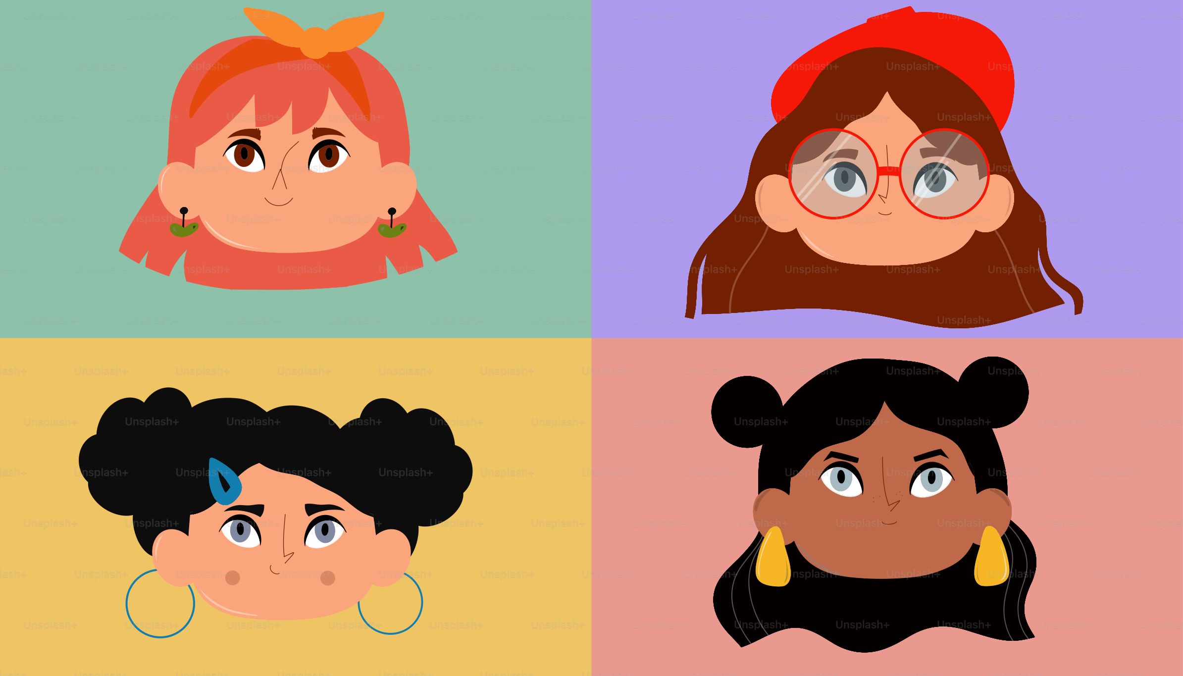 Una serie di volti cartooneschi di diverse donne