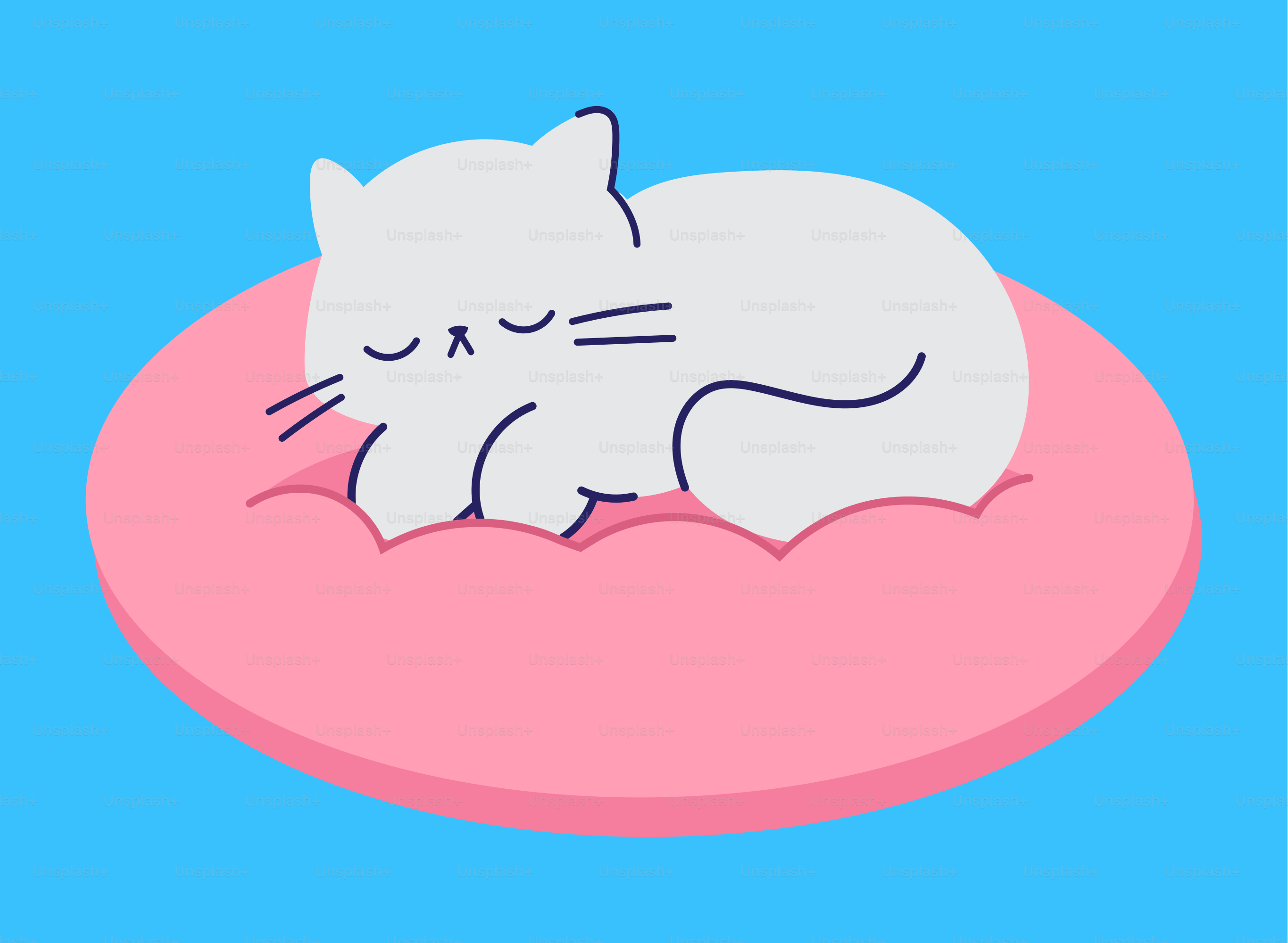 A white cat sleeping on top of a pink pillow