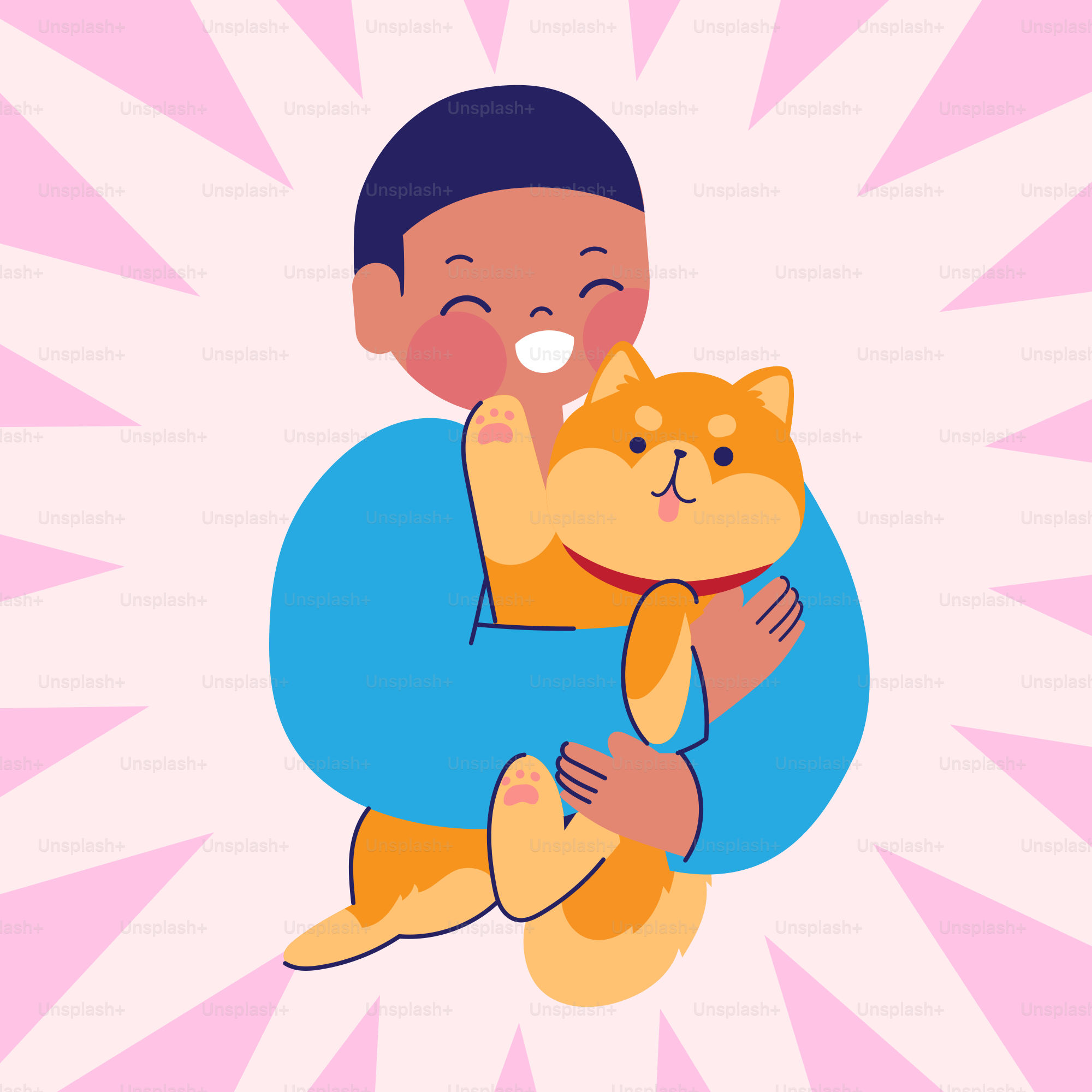 Una persona sosteniendo un gato sobre un fondo rosa