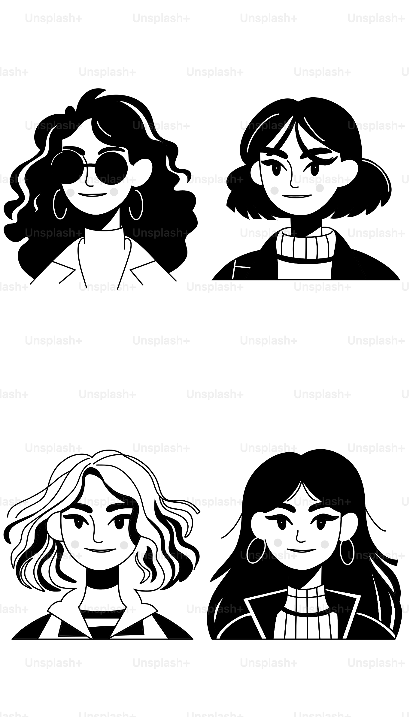 Quattro diversi avatar di donne in bianco e nero