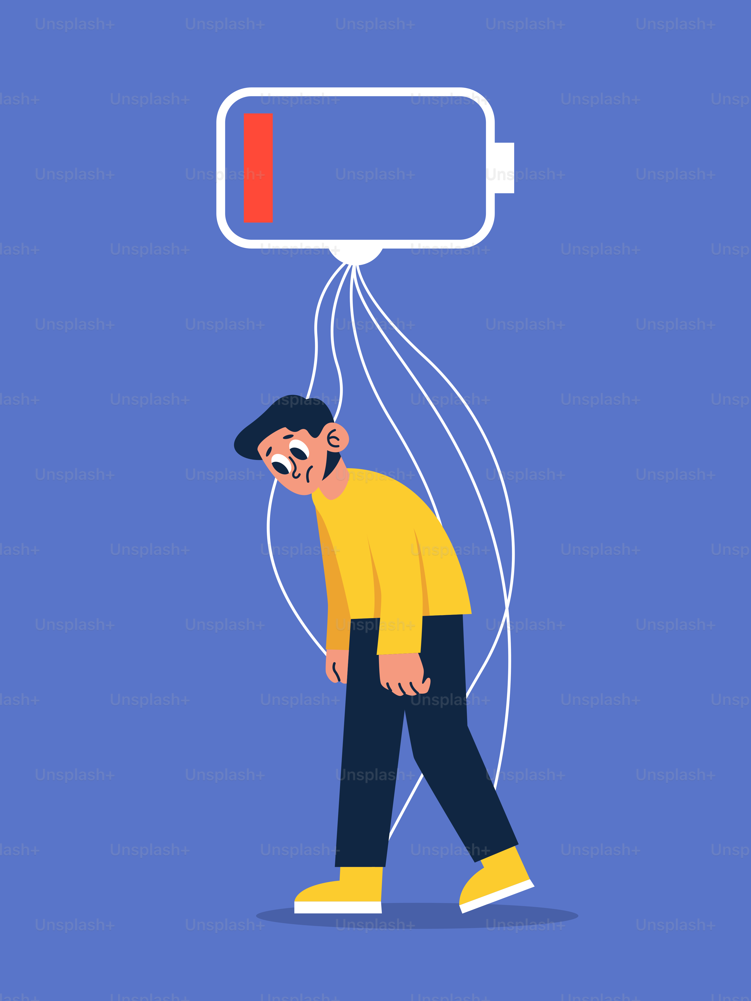 A man walking with a battery attached to his head