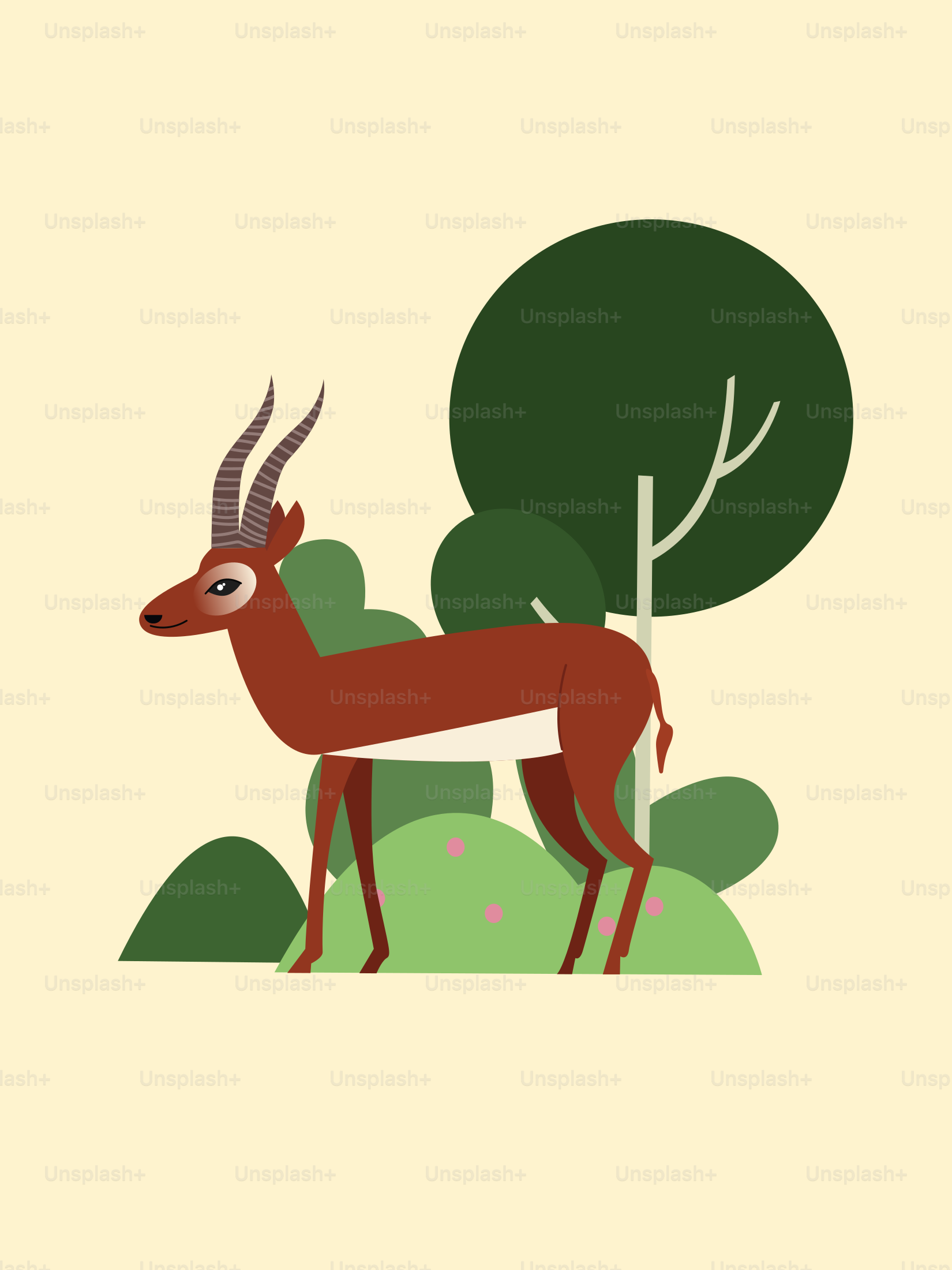 Eine Antilope steht mitten im Wald