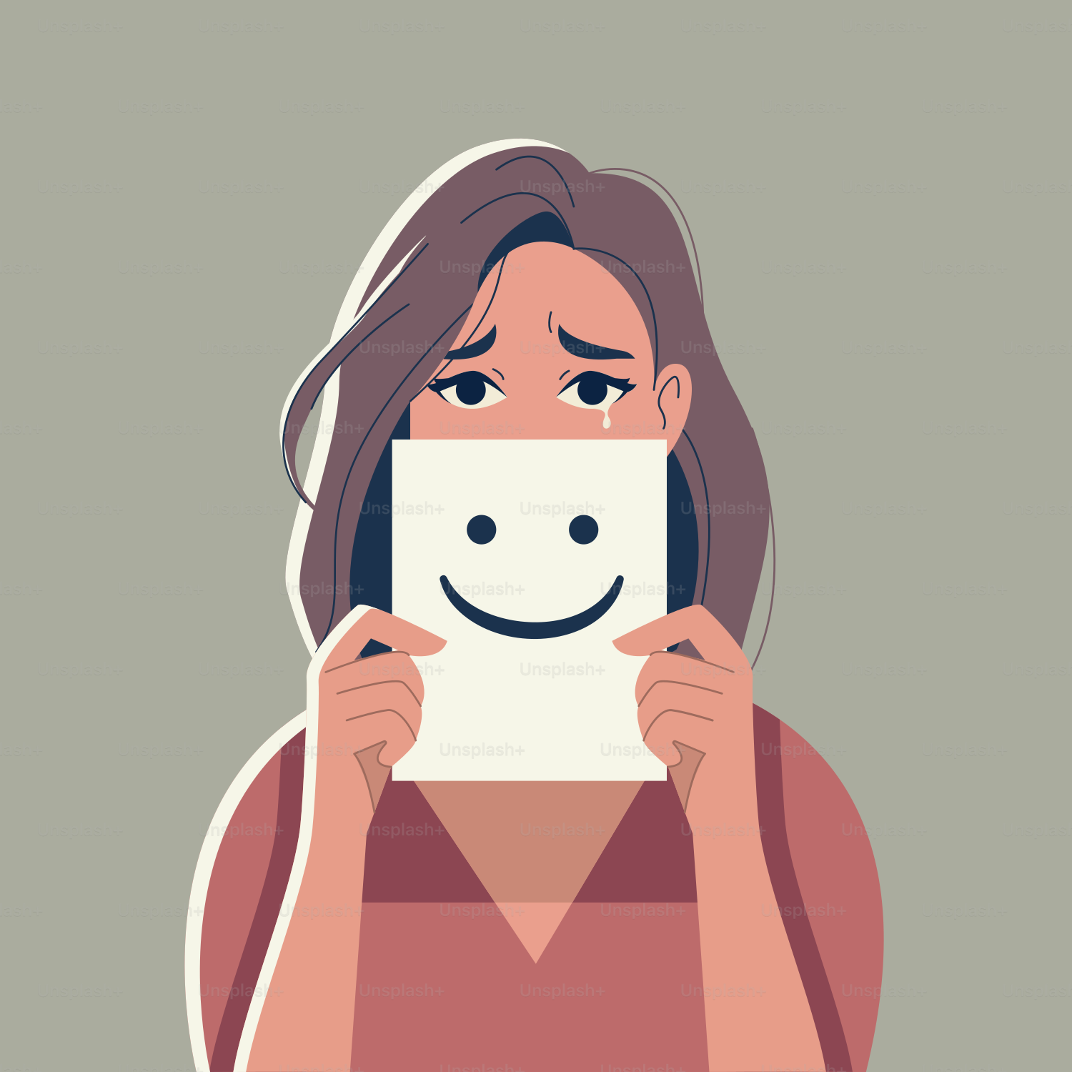 A woman holding up a card with a smiley face on it