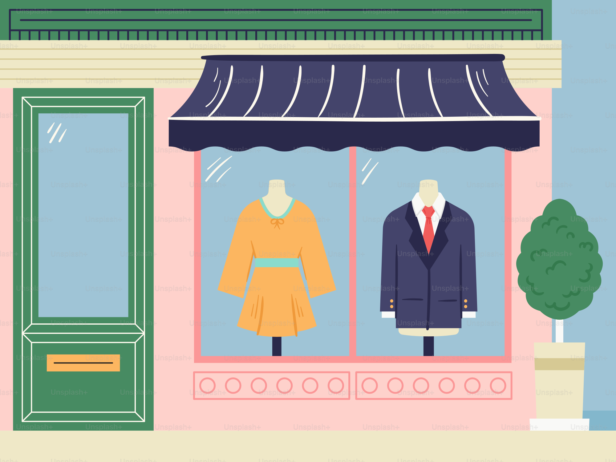 A store front with mannequins in the window