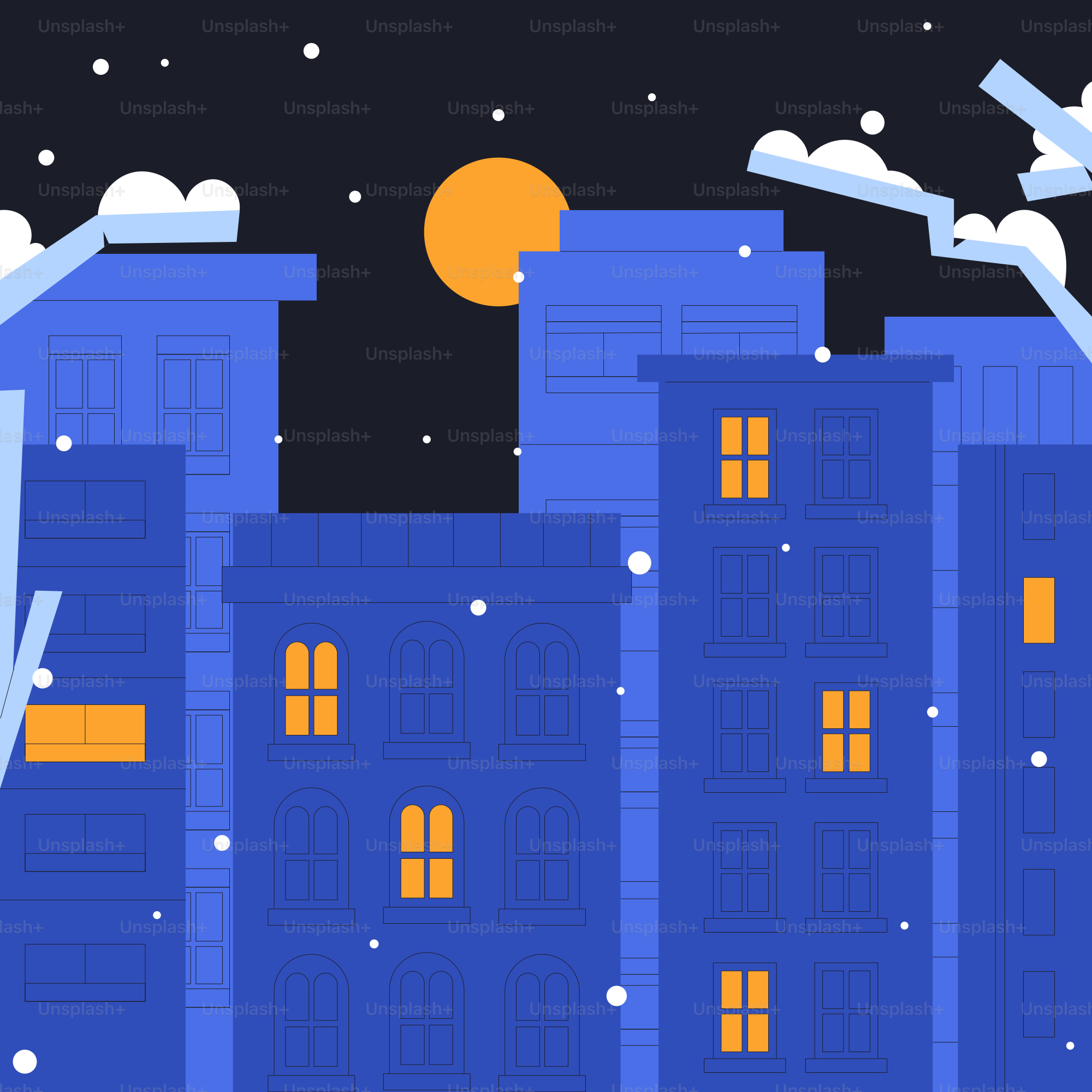 A blue building with a clock on the top of it