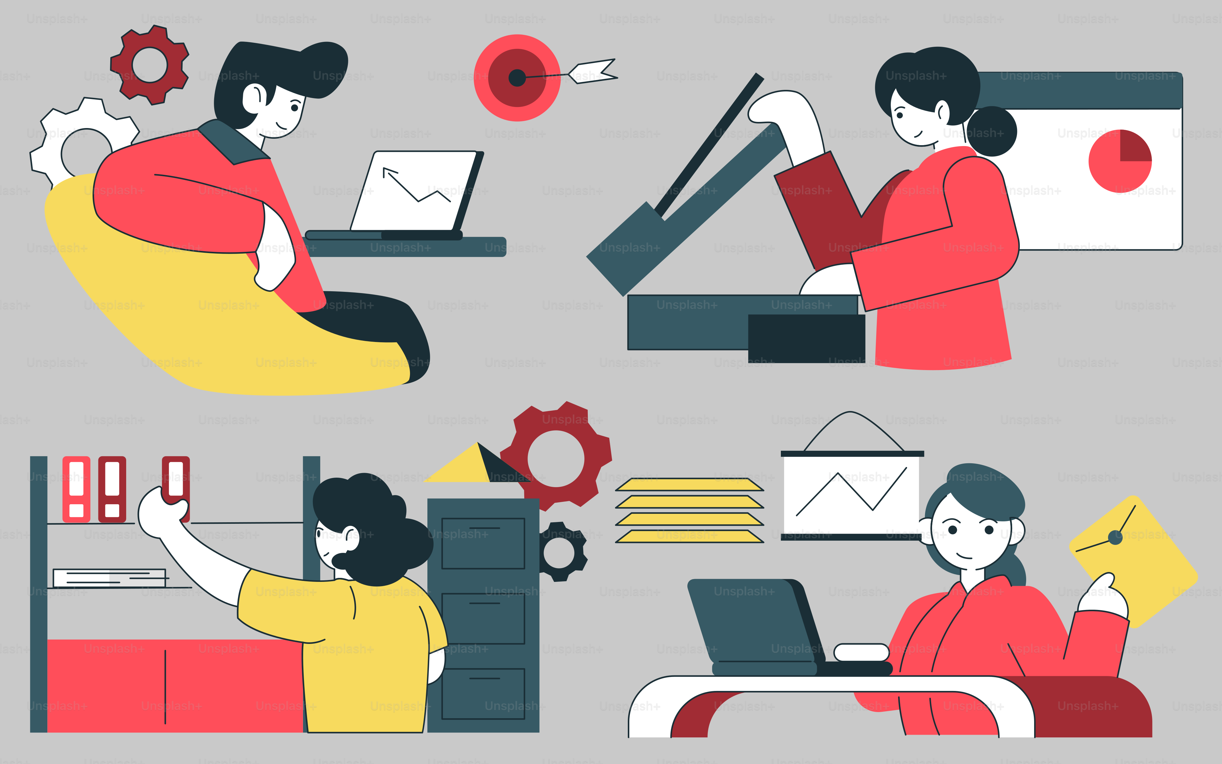 A woman sitting at a desk working on a laptop