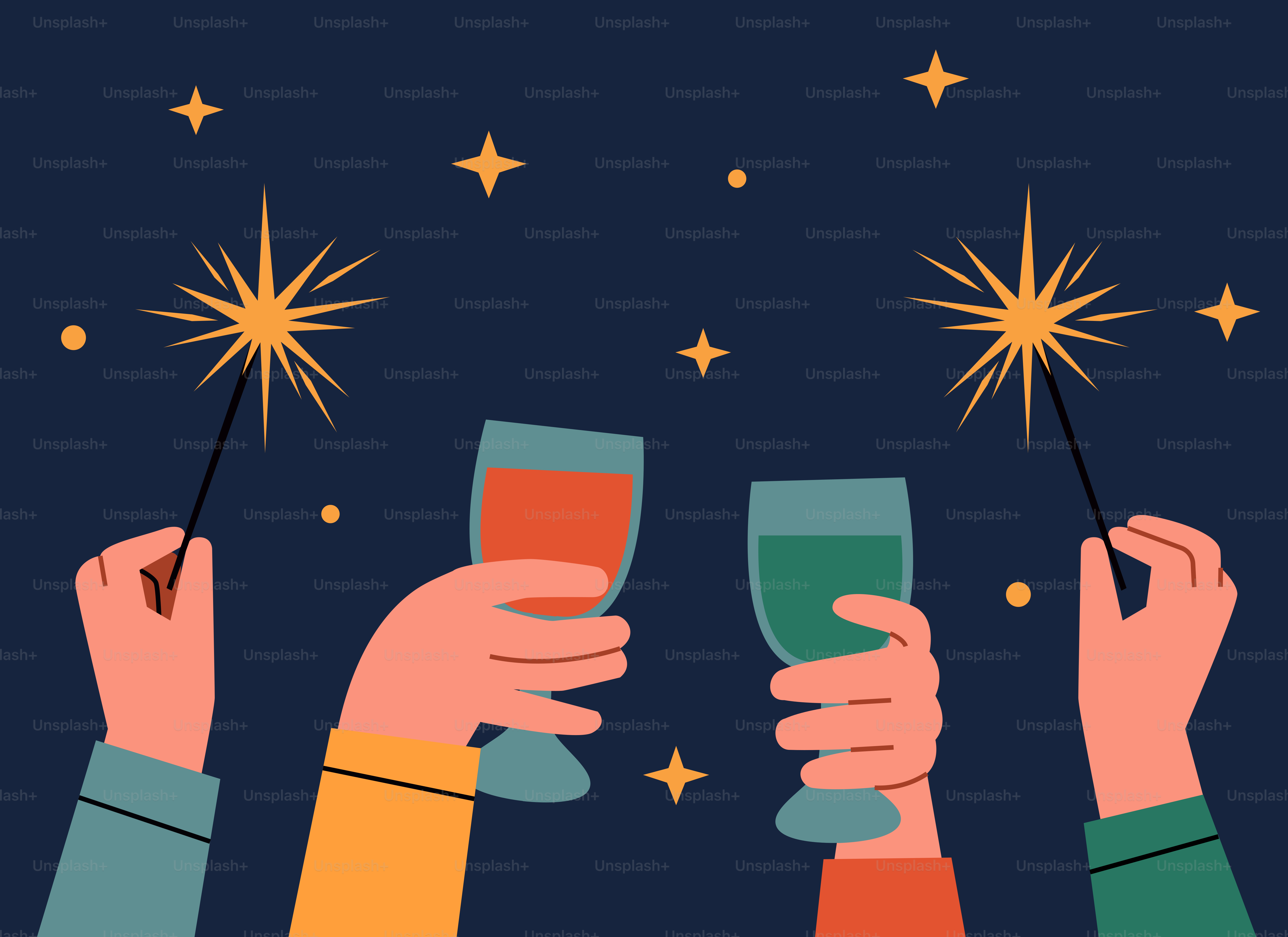 A group of people toasting with sparklers