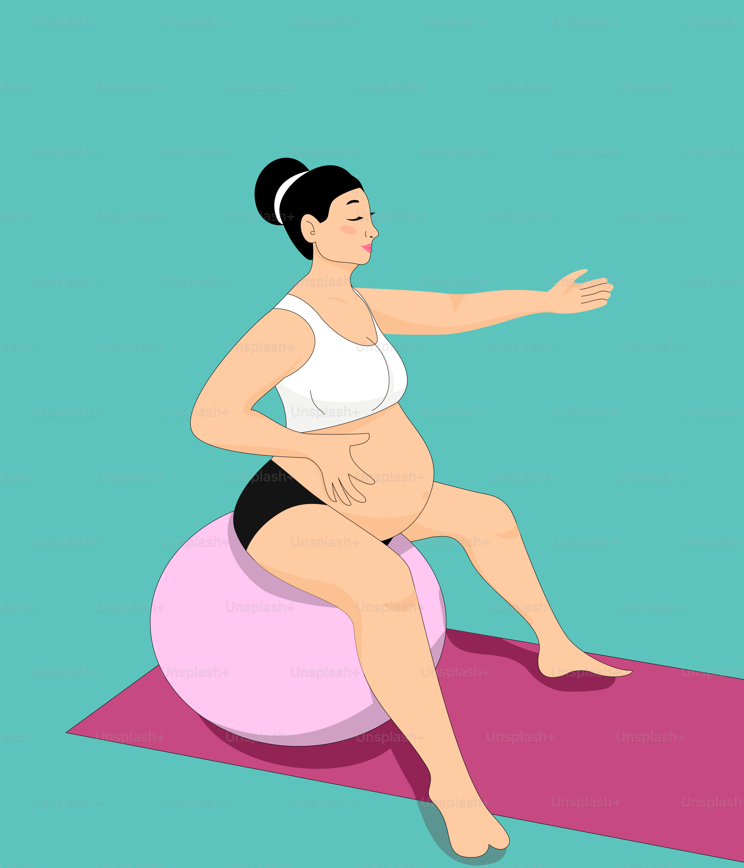 Eine schwangere Frau sitzt auf einem Ball