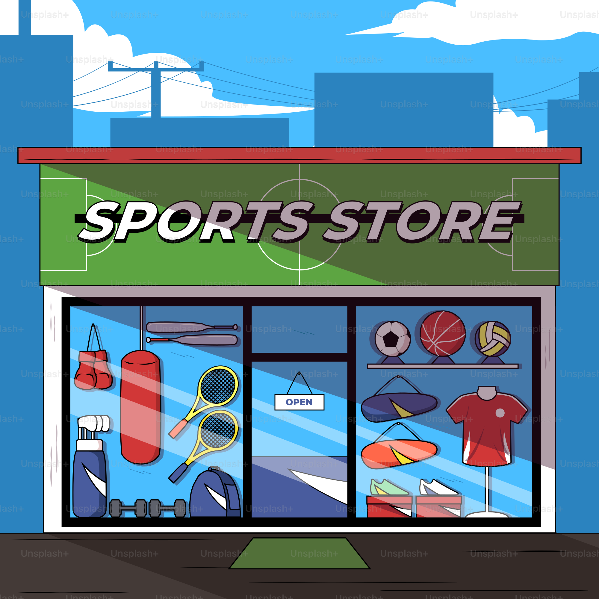 A sports store with a man walking past it