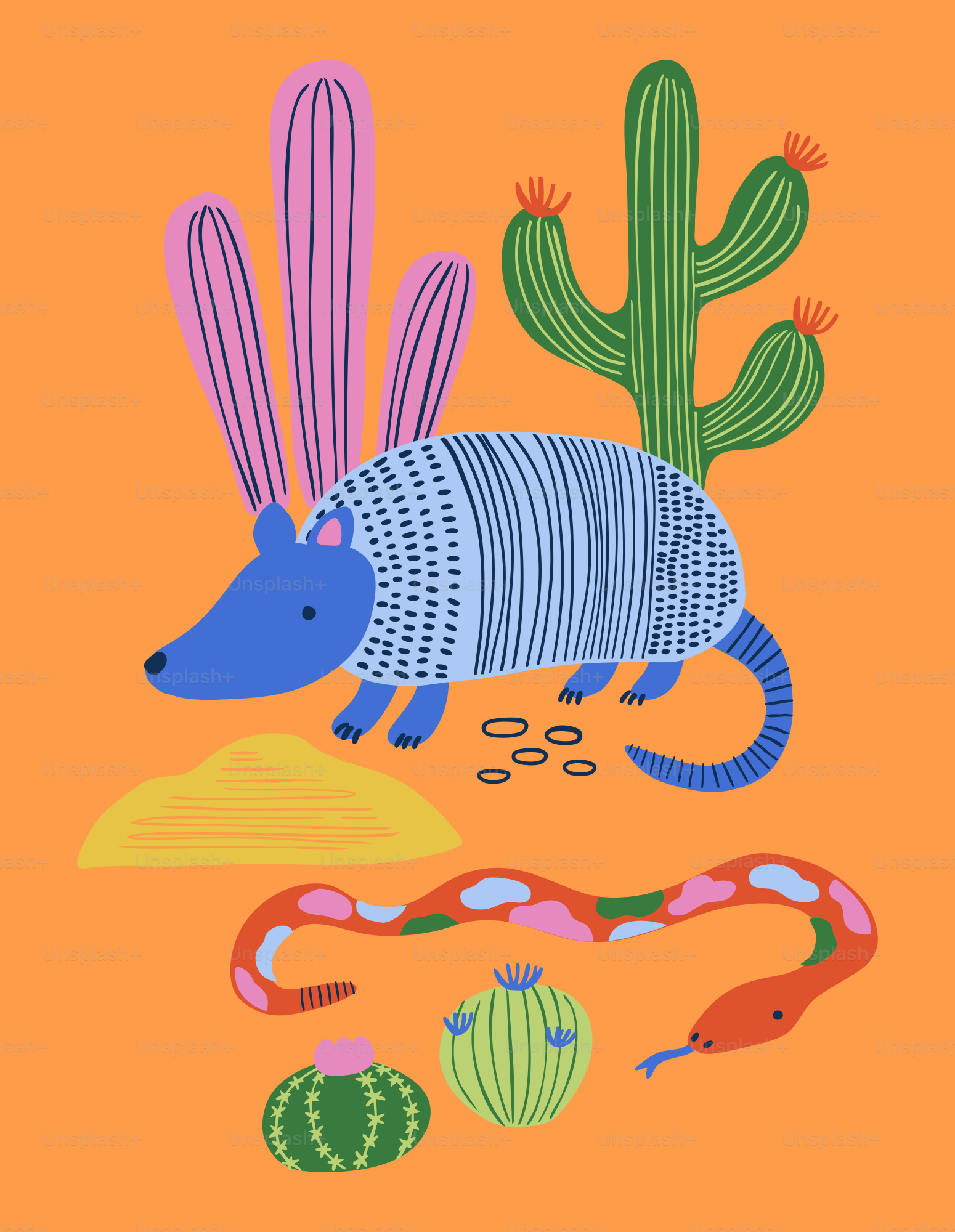 A picture of an animal with a cactus in the background