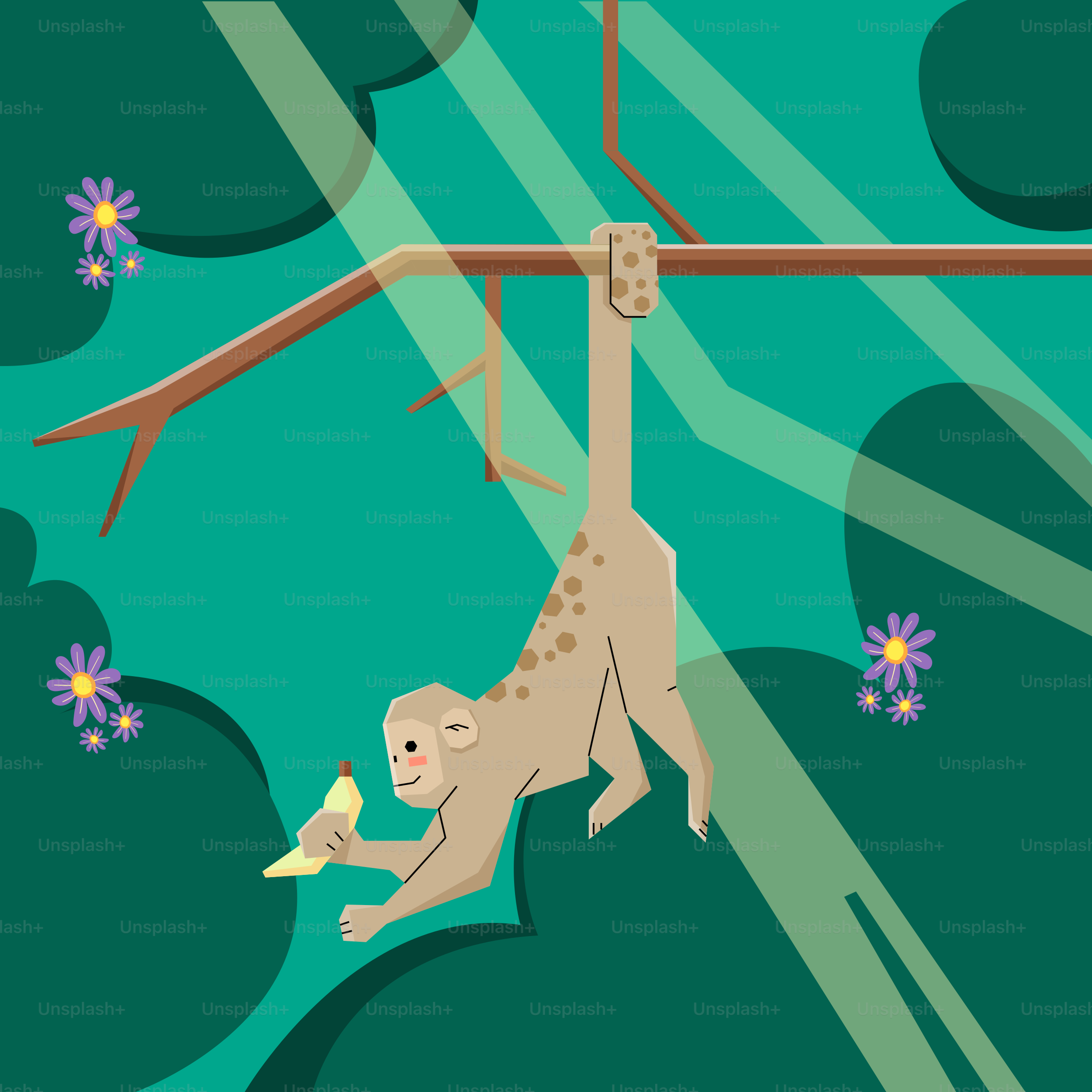 Um macaco pendurado de cabeça para baixo em um galho de árvore