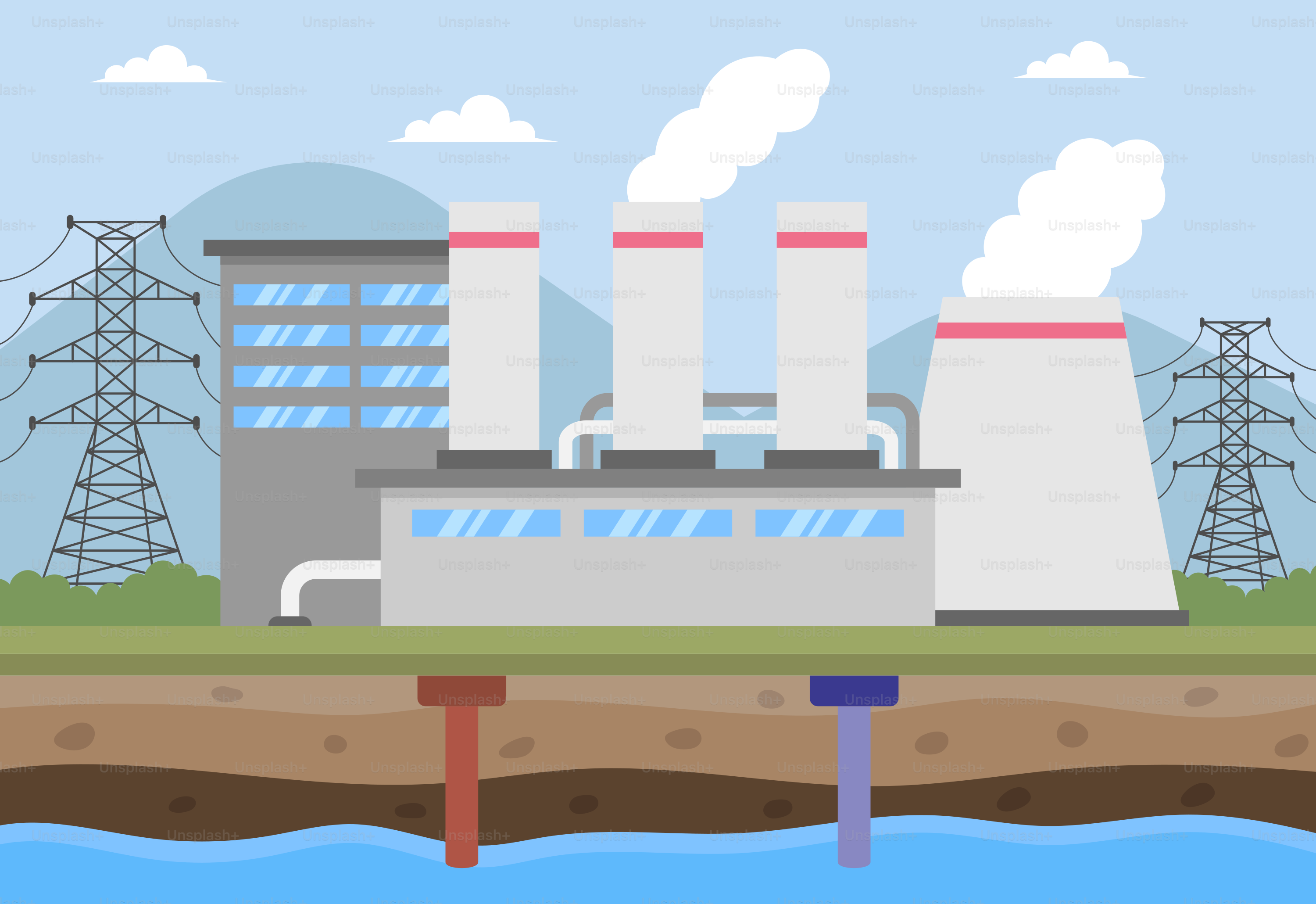 A factory with smoke coming out of it