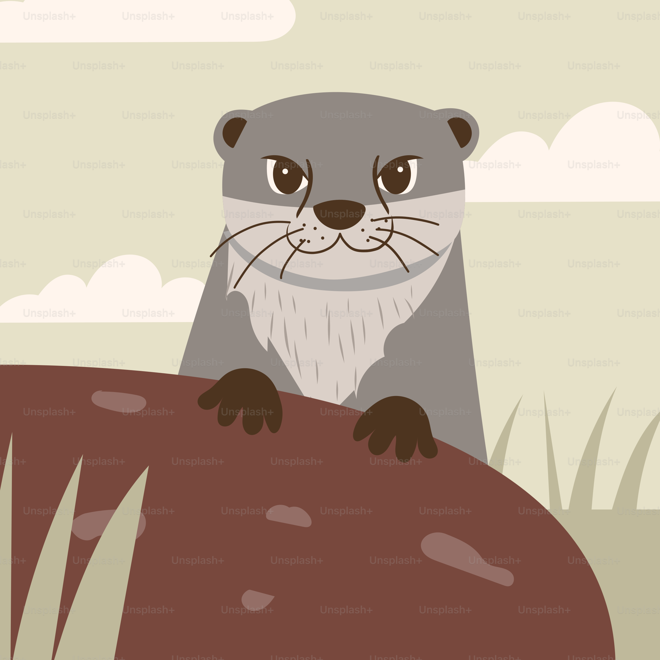 A cartoon of a beaver standing on a rock