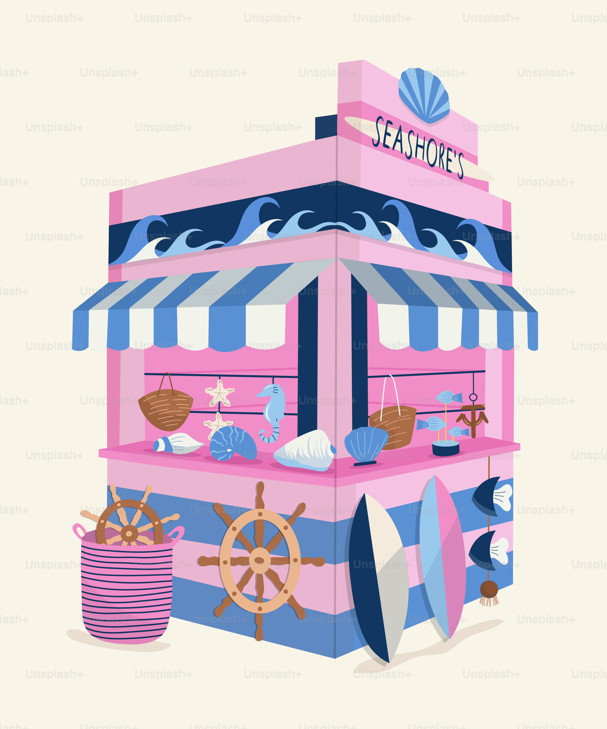 Une illustration d’un stand de glaces rose et bleu