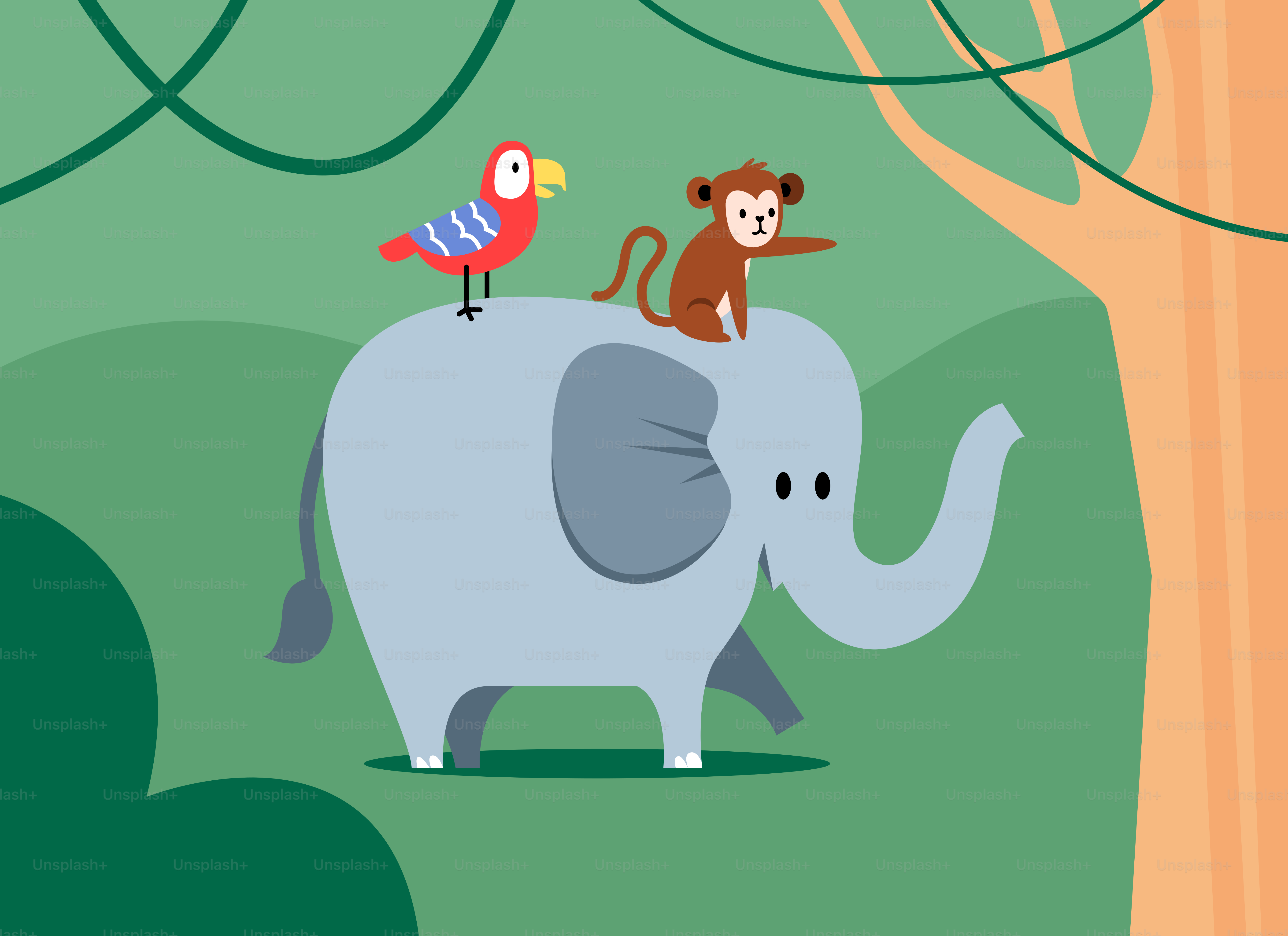 Um elefante com um macaco sentado em cima dele