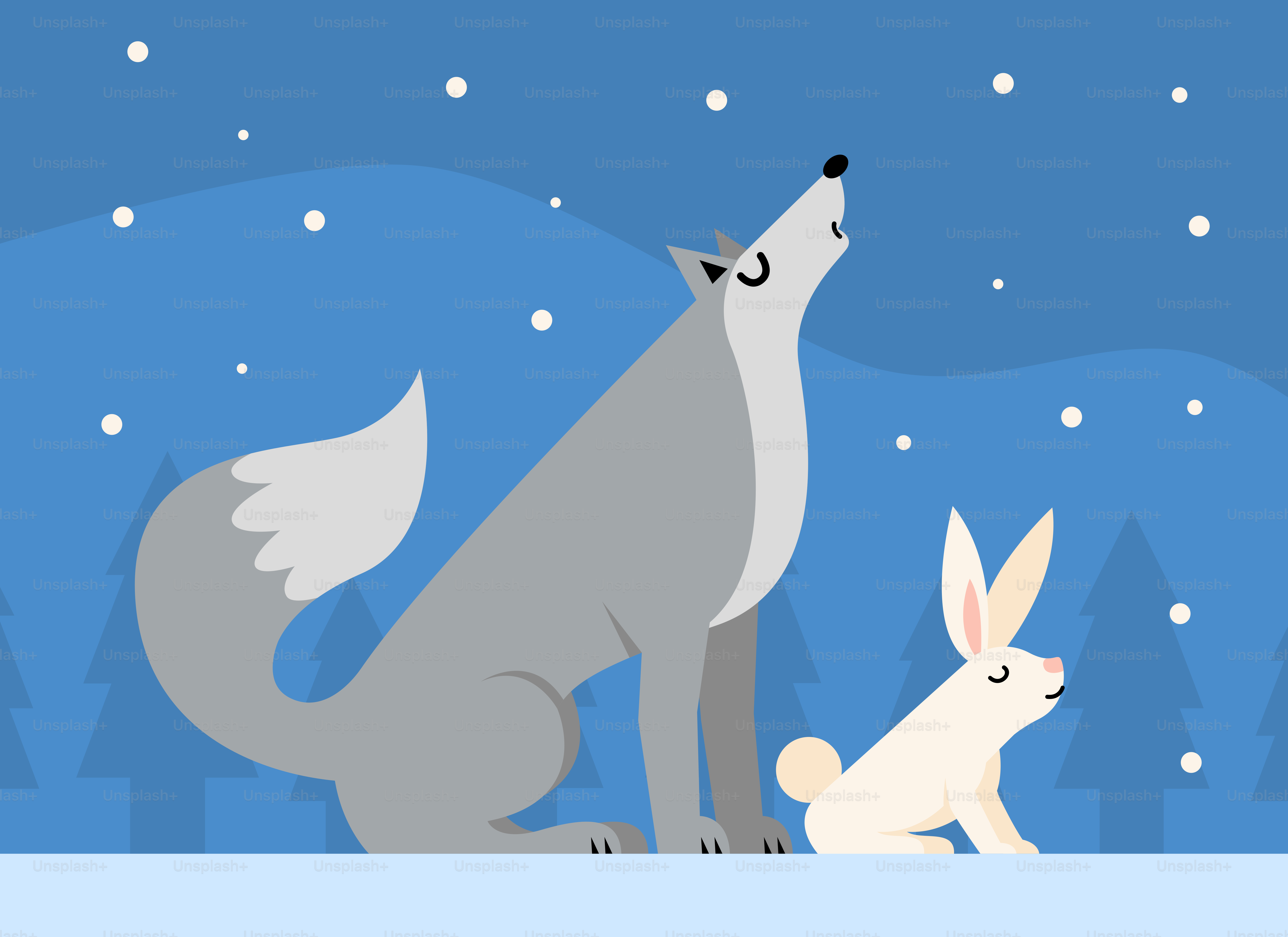 A couple of animals that are standing in the snow