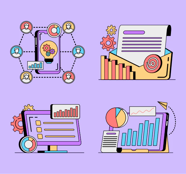Graphic design process showing logo concepts, brand identity, and social media kit layouts