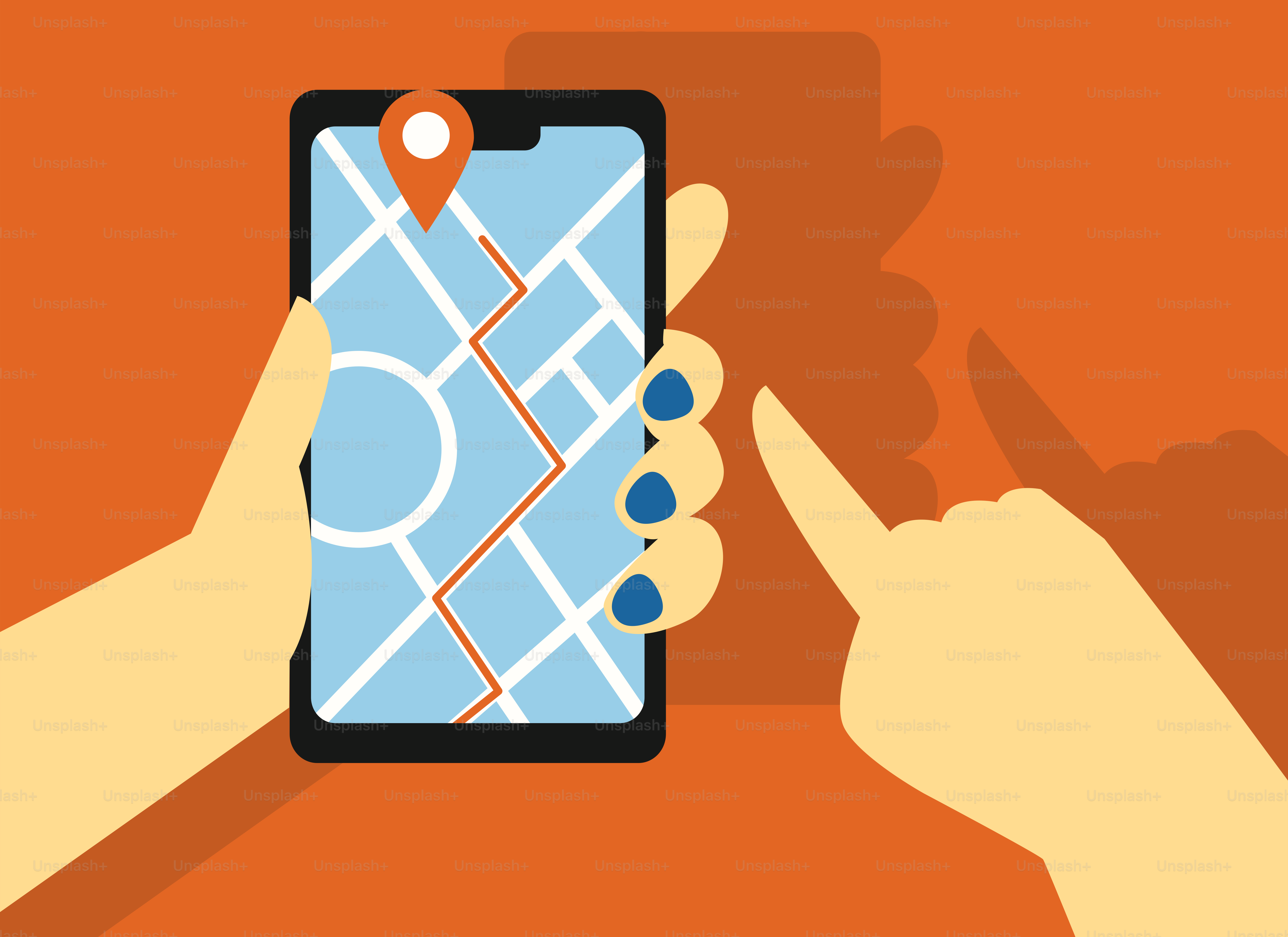 A person holding a smart phone with a map on it