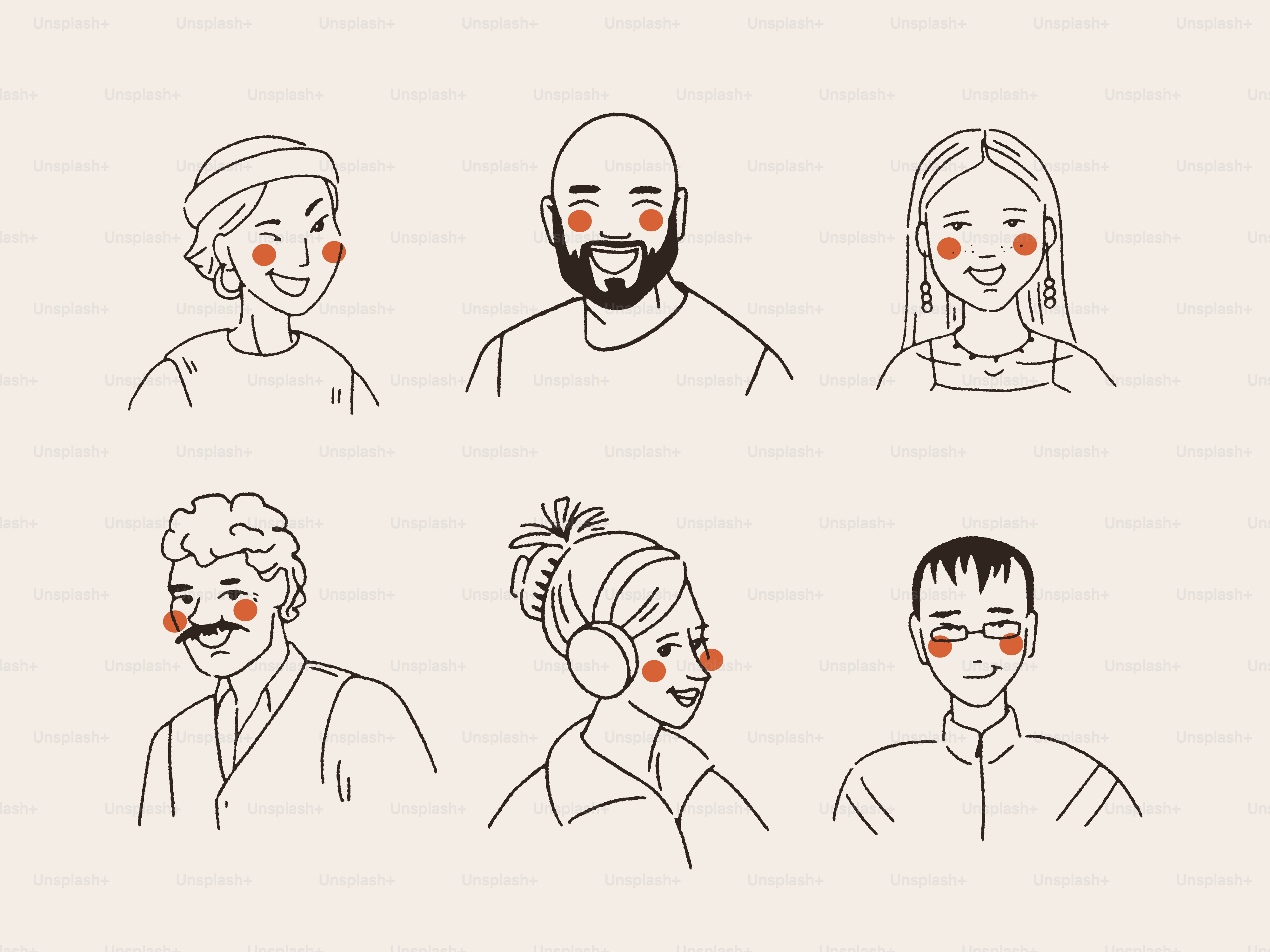 A drawing of people with different facial expressions