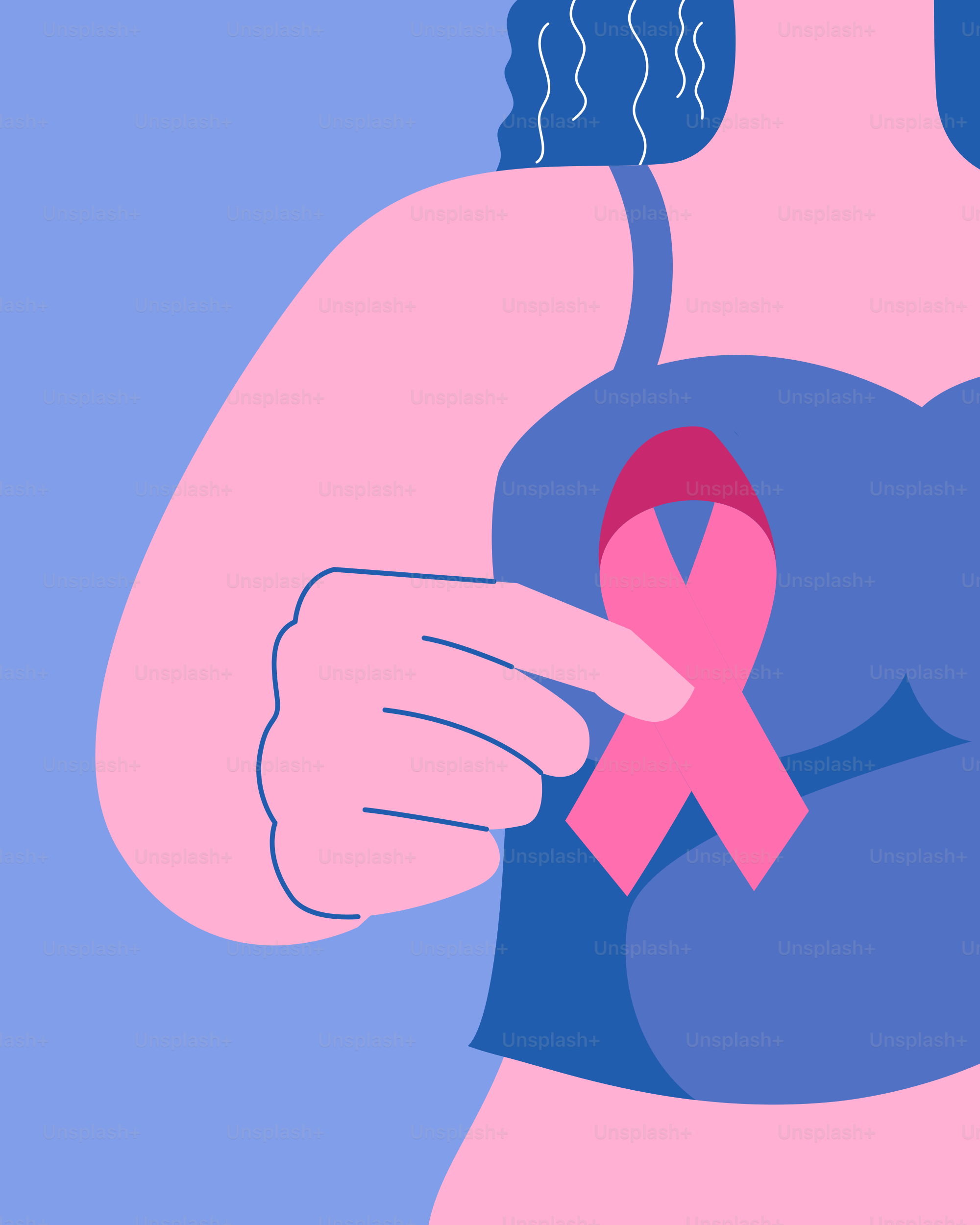 A woman holding a pink breast cancer ribbon