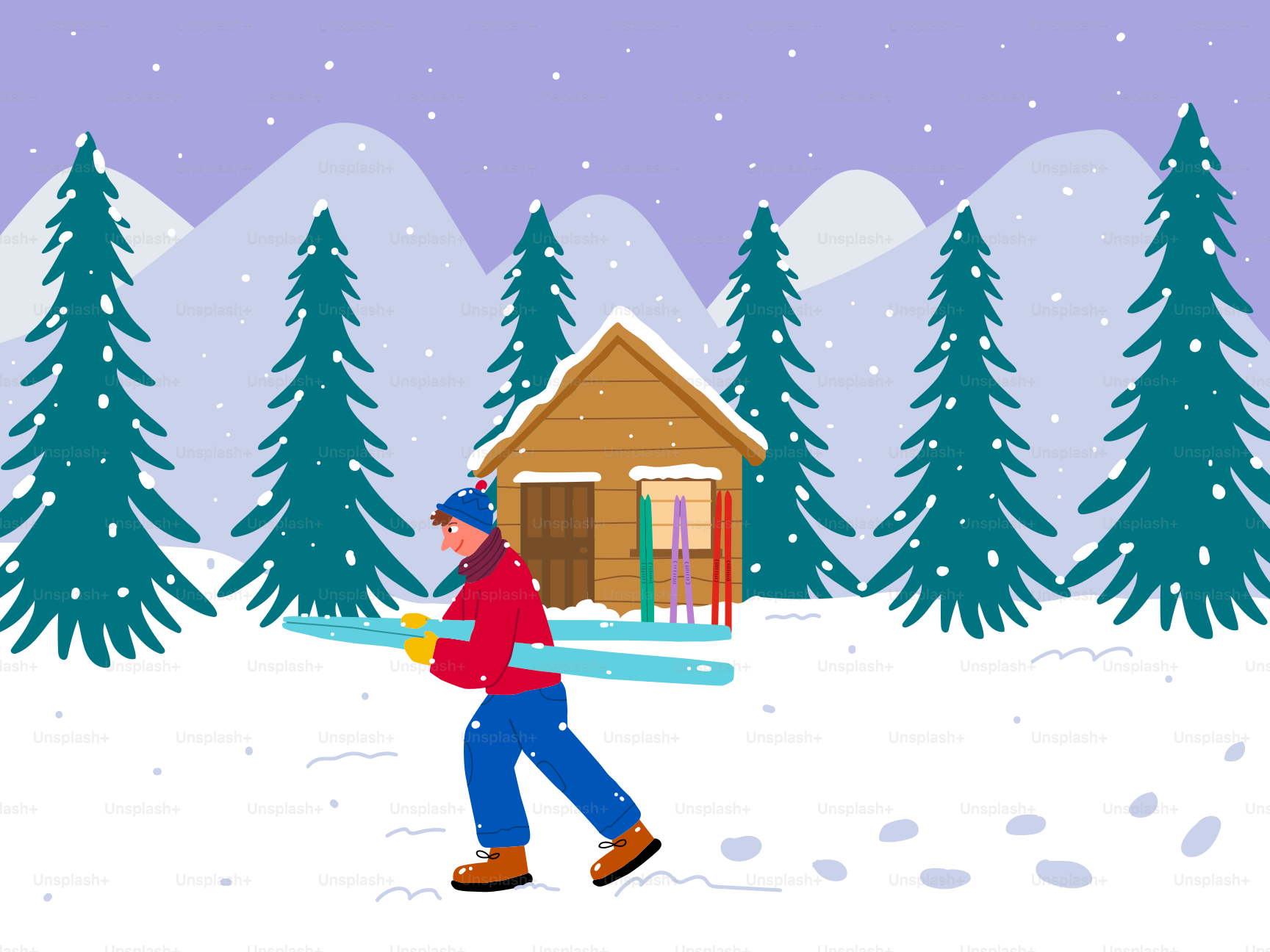 A man walking through a snow covered forest