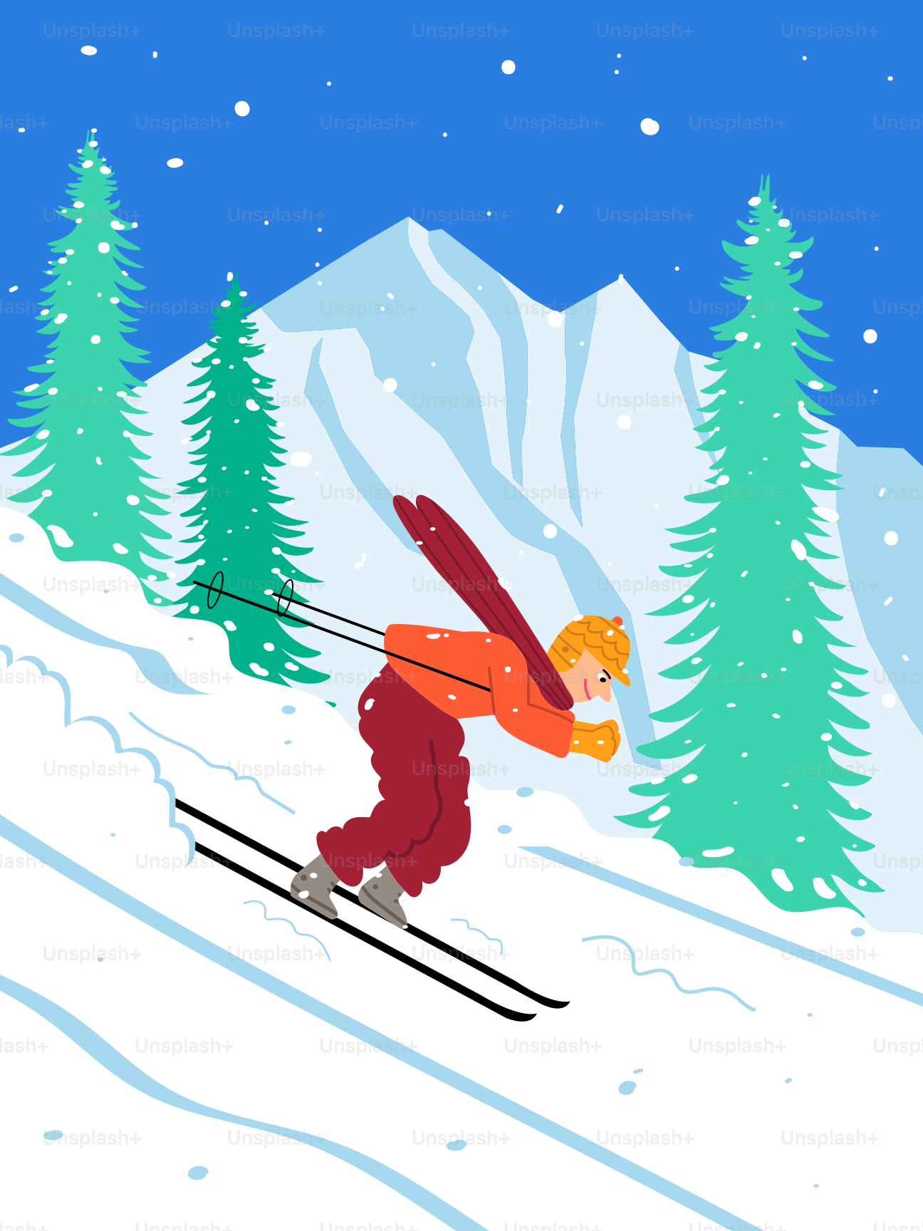A person riding skis down a snow covered slope