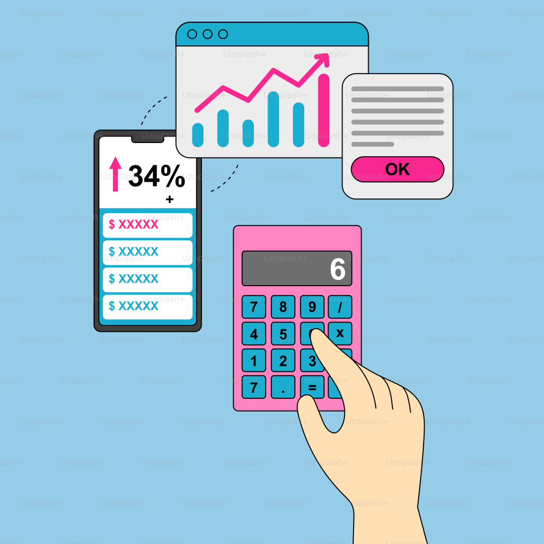 Uma mão segurando uma calculadora ao lado de uma calculadora