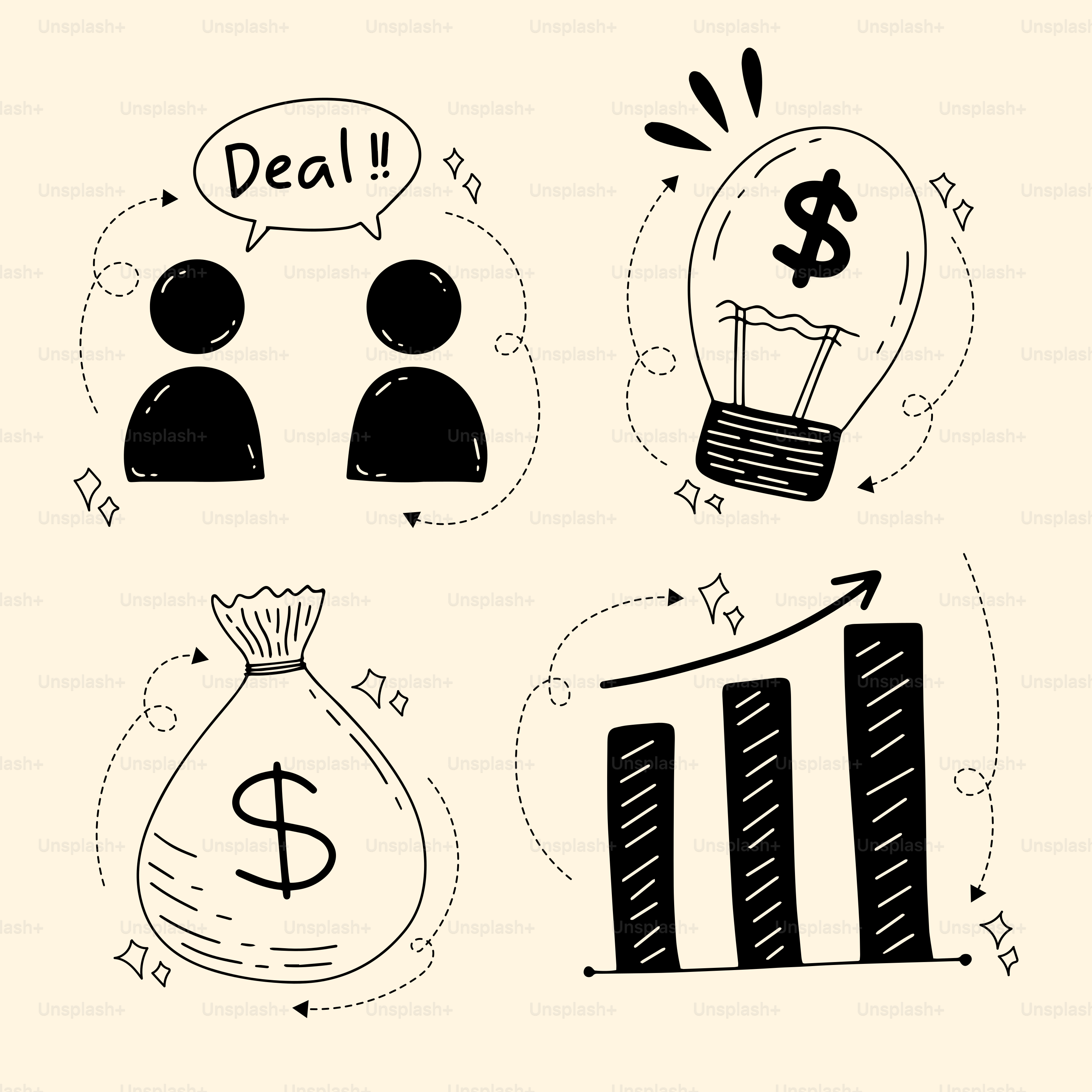 Un dibujo de una bolsa de dinero y una bombilla