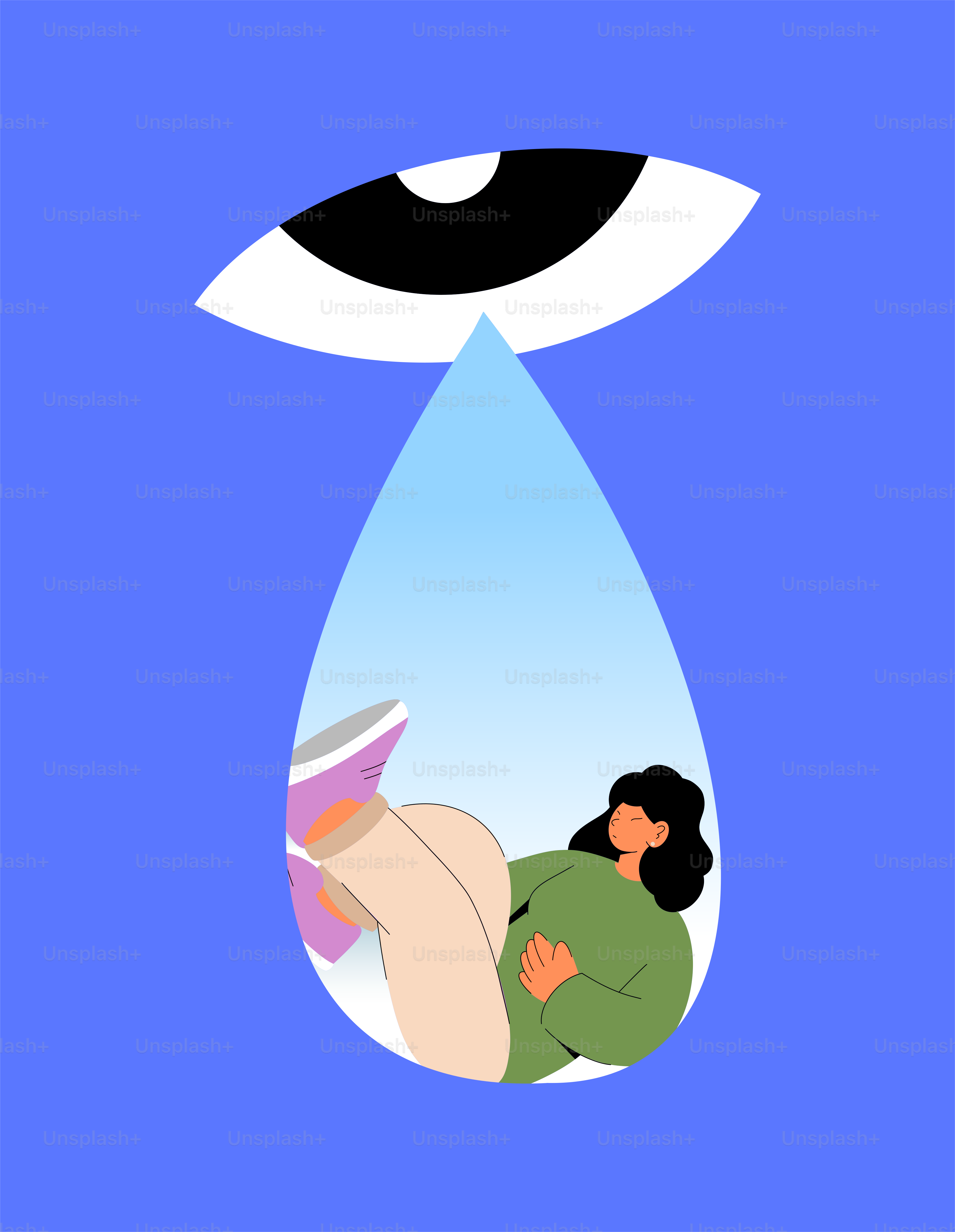 A woman reading a book in front of an eye