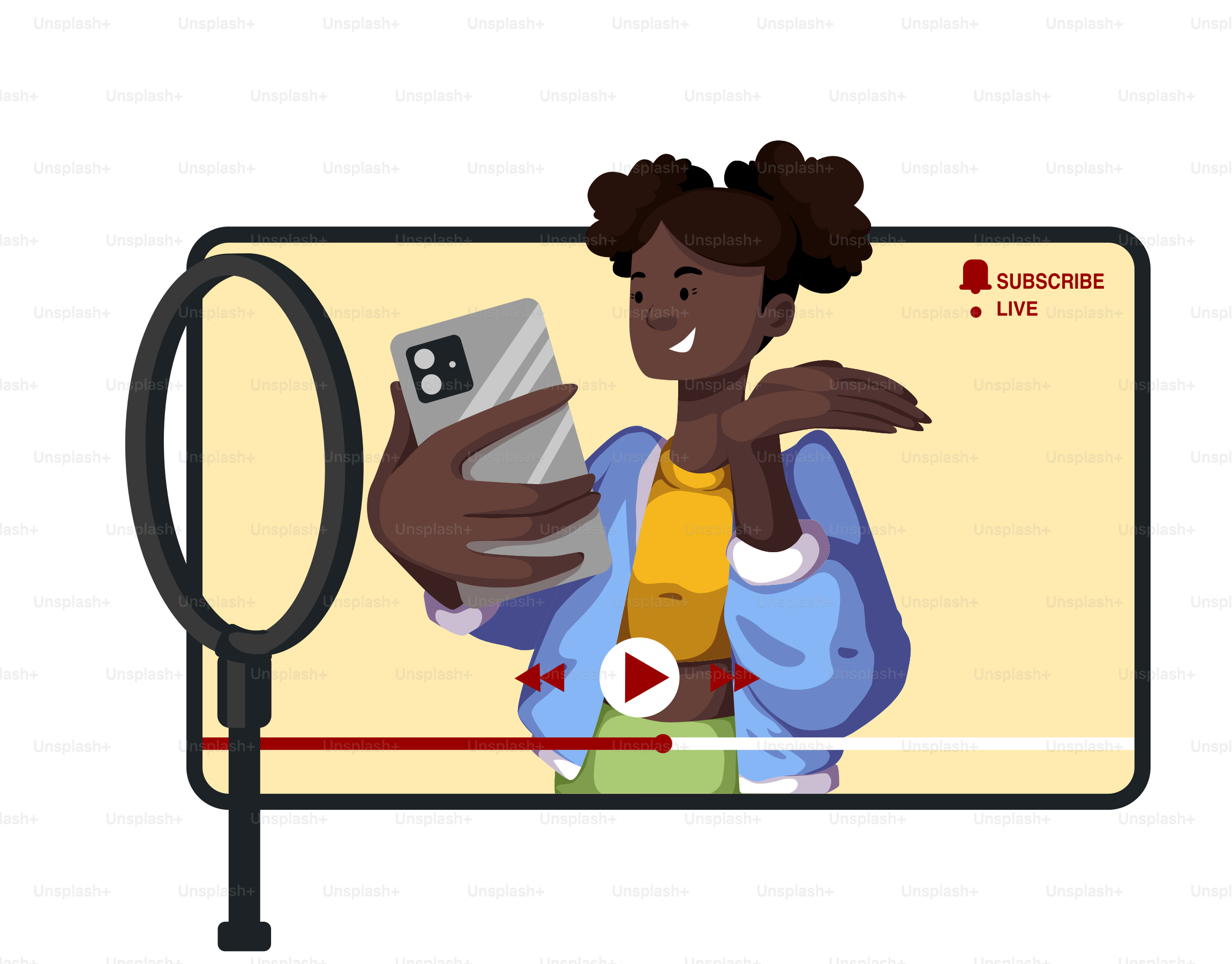 A cartoon of a woman holding a cell phone