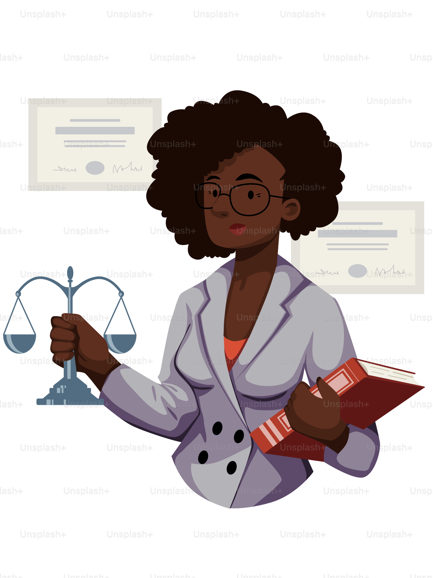 A woman holding a scale and a book
