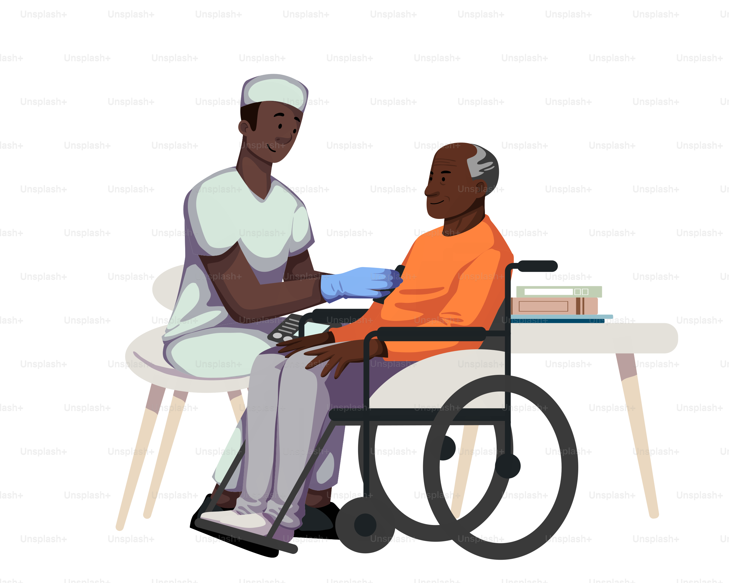 A man in a wheel chair talking to another man
