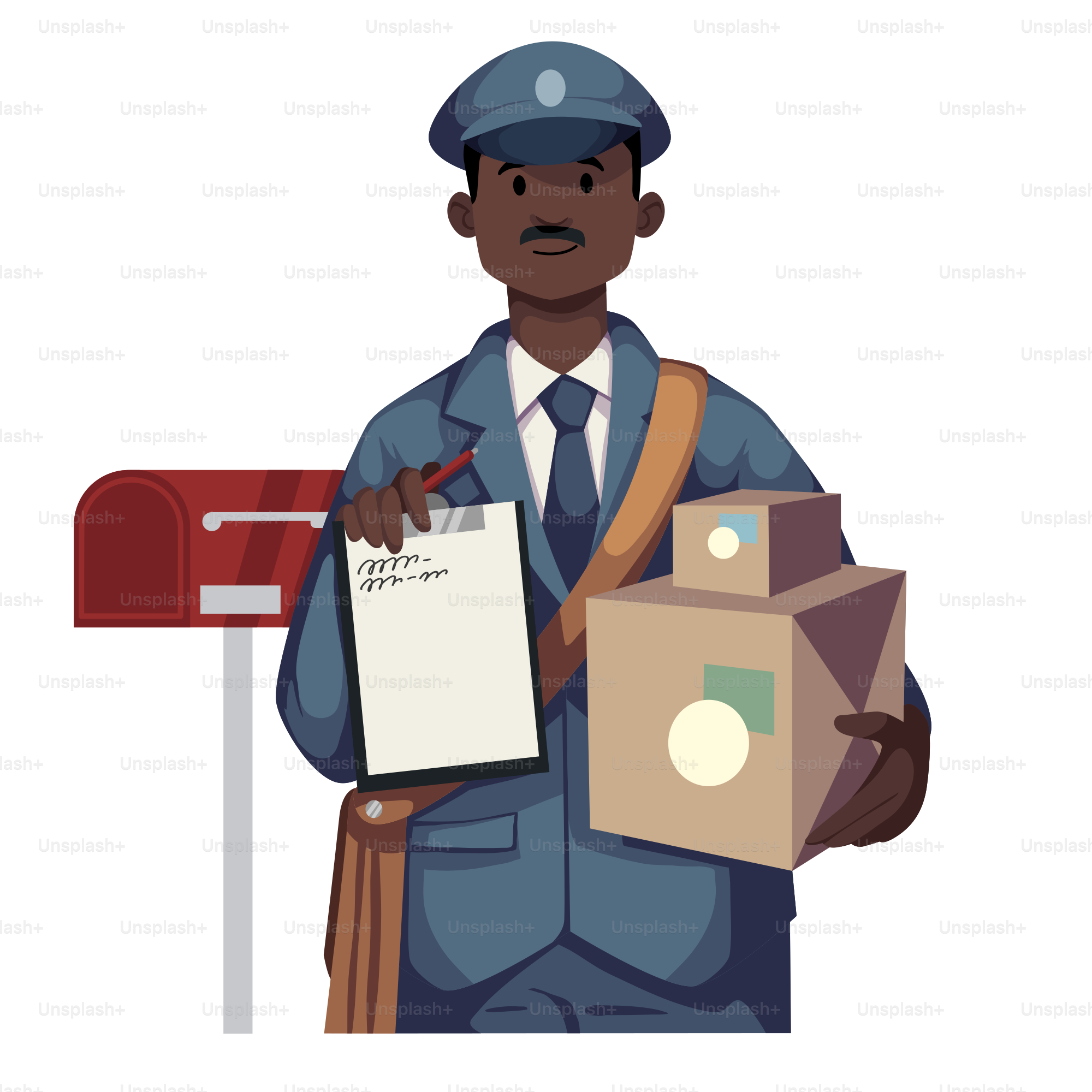 A man holding a clipboard next to a mailbox