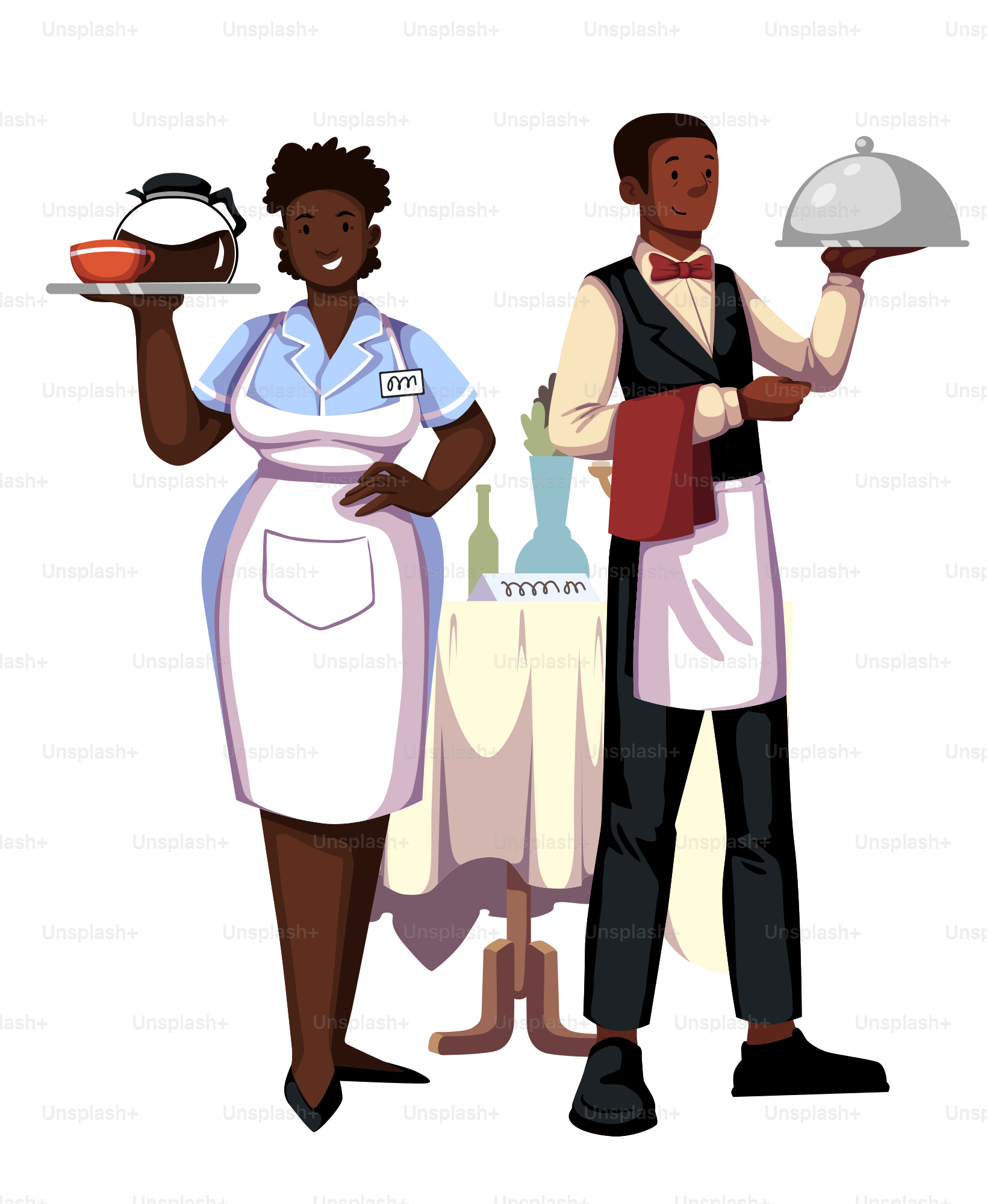 Un homme et une femme tenant un plateau de nourriture