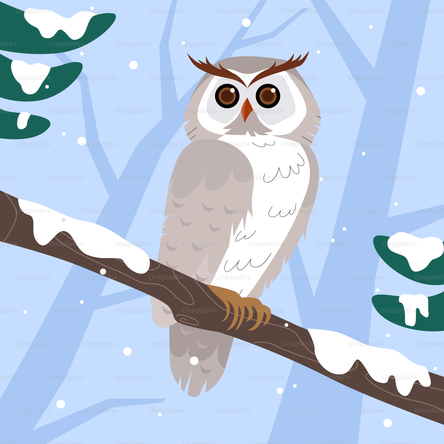 An owl sitting on a branch in the snow