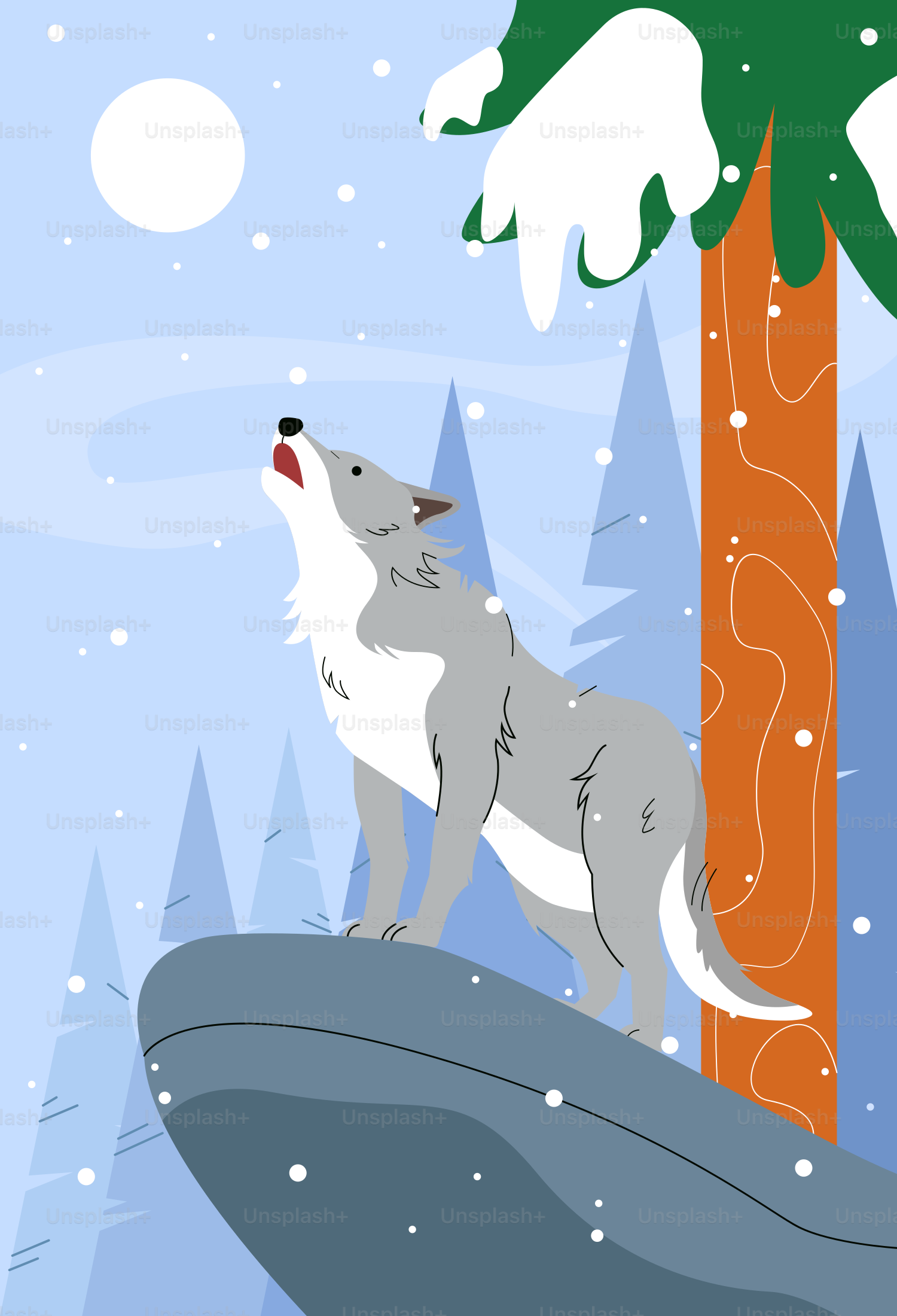 A wolf standing on top of a snow covered hill