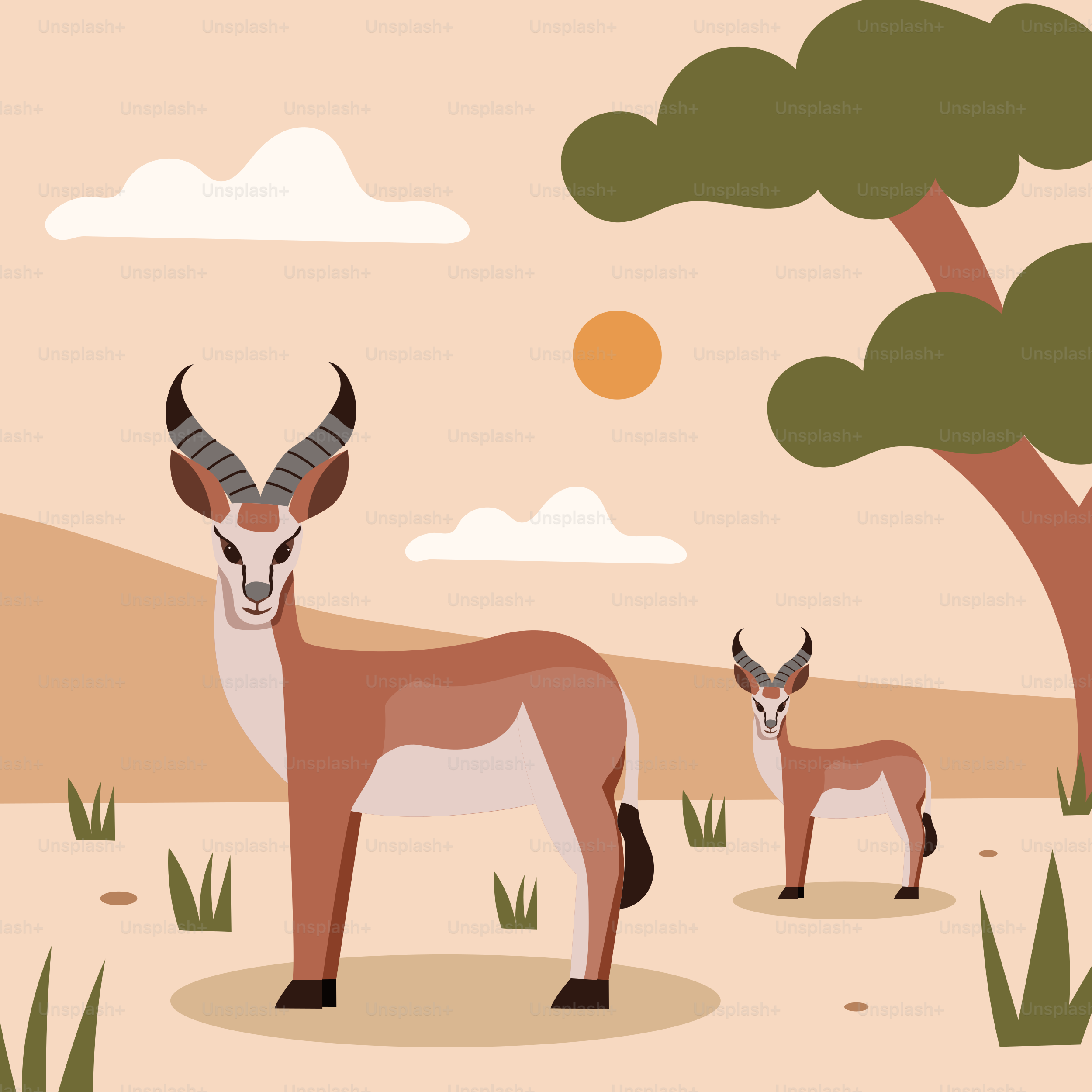 A couple of animals that are standing in the dirt