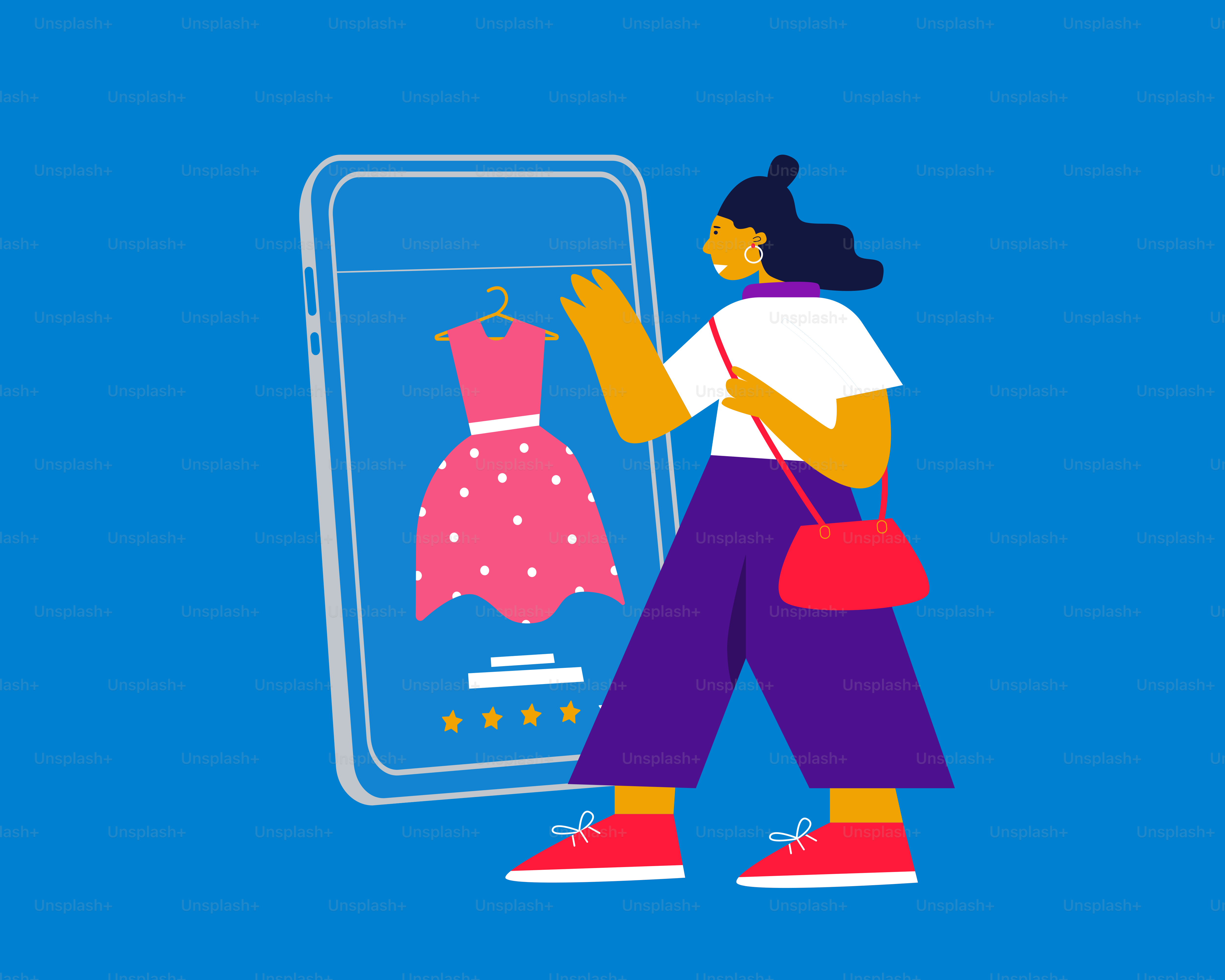 A woman looking at a dress in a mirror