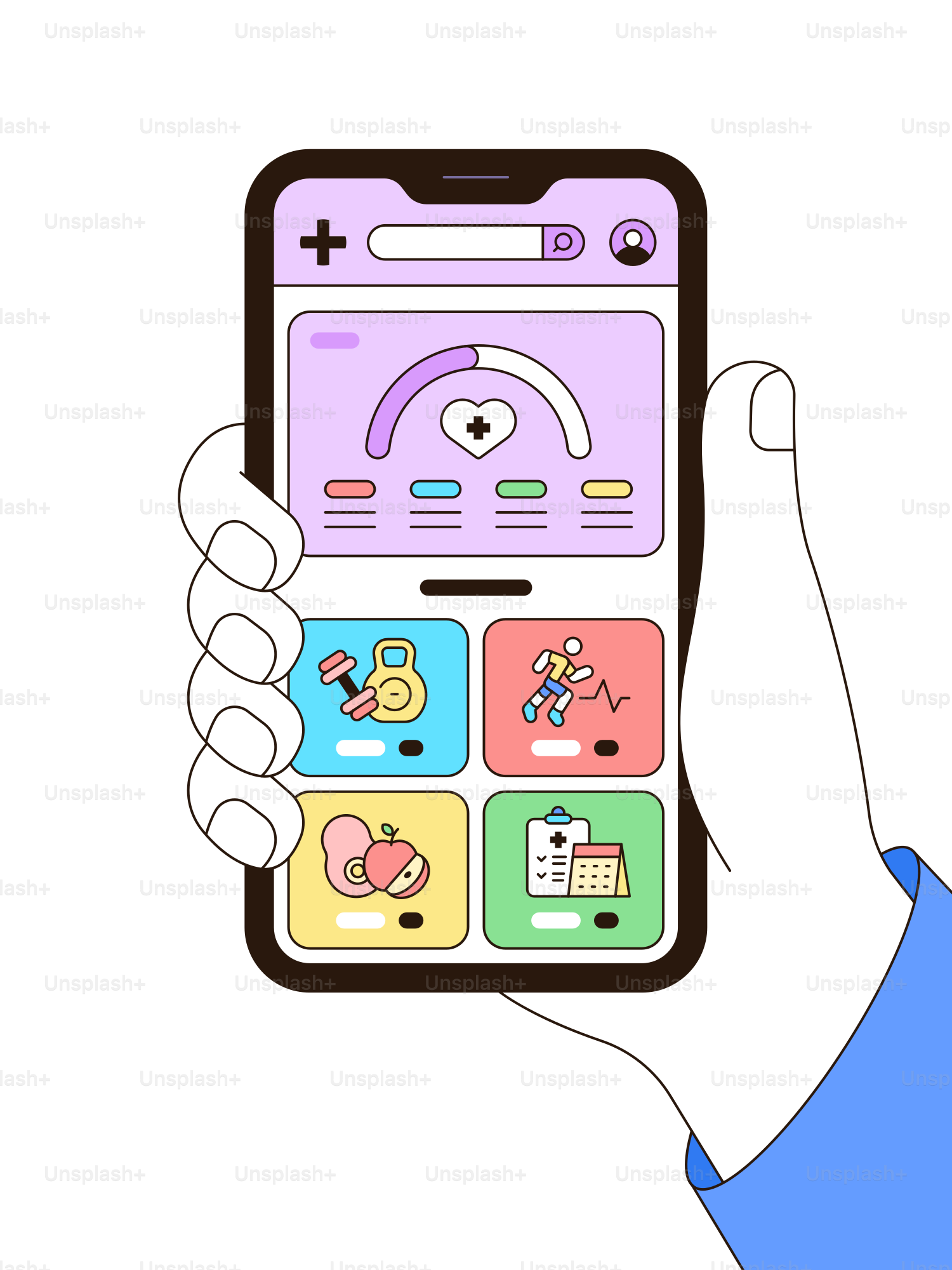 A person holding a cell phone with icons on it