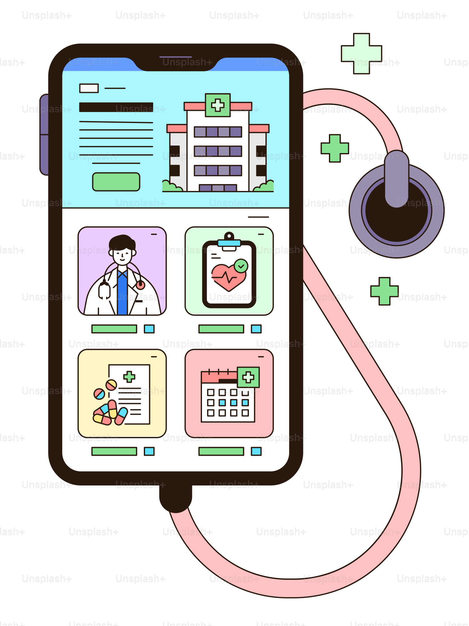 A phone with a stethoscope attached to it