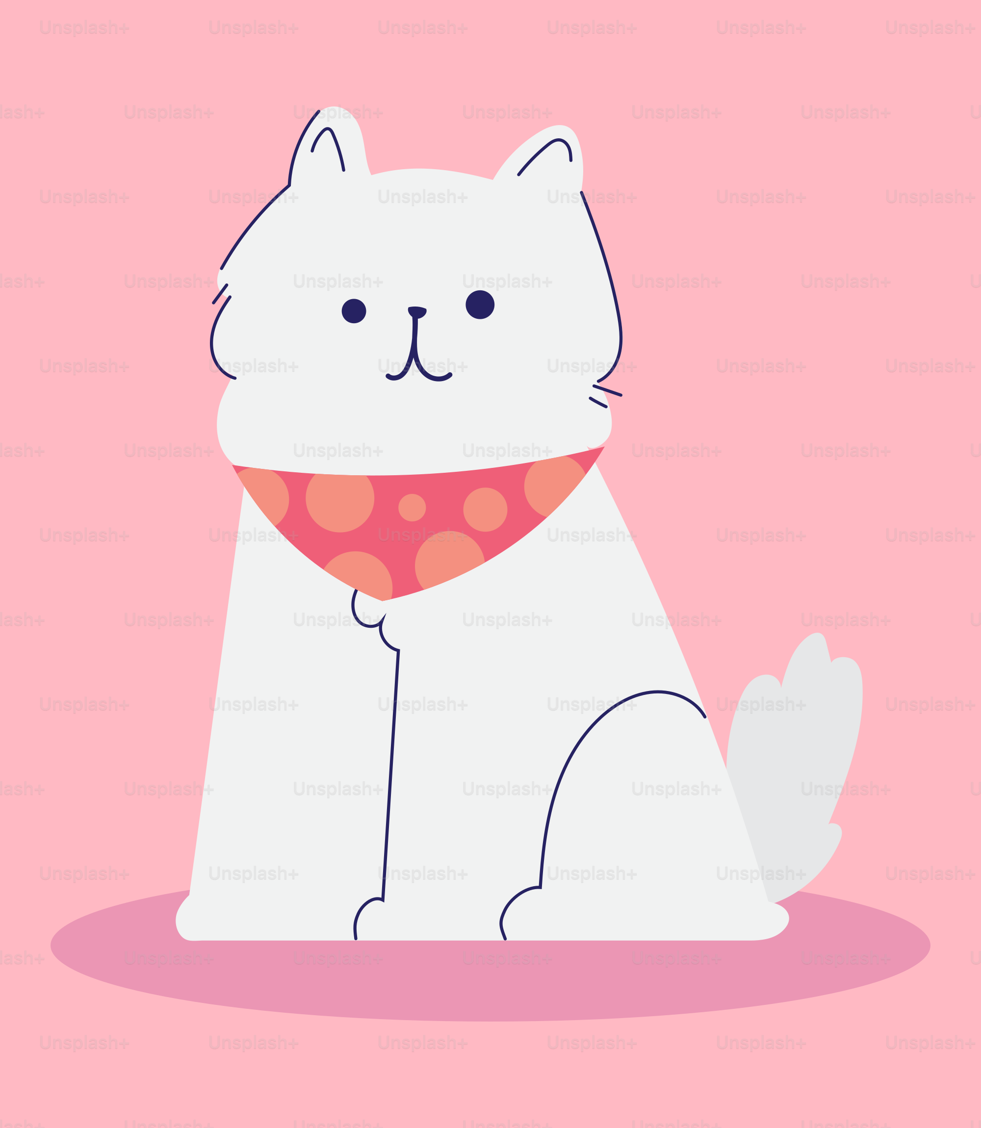 A white cat with a red bandanna around its neck