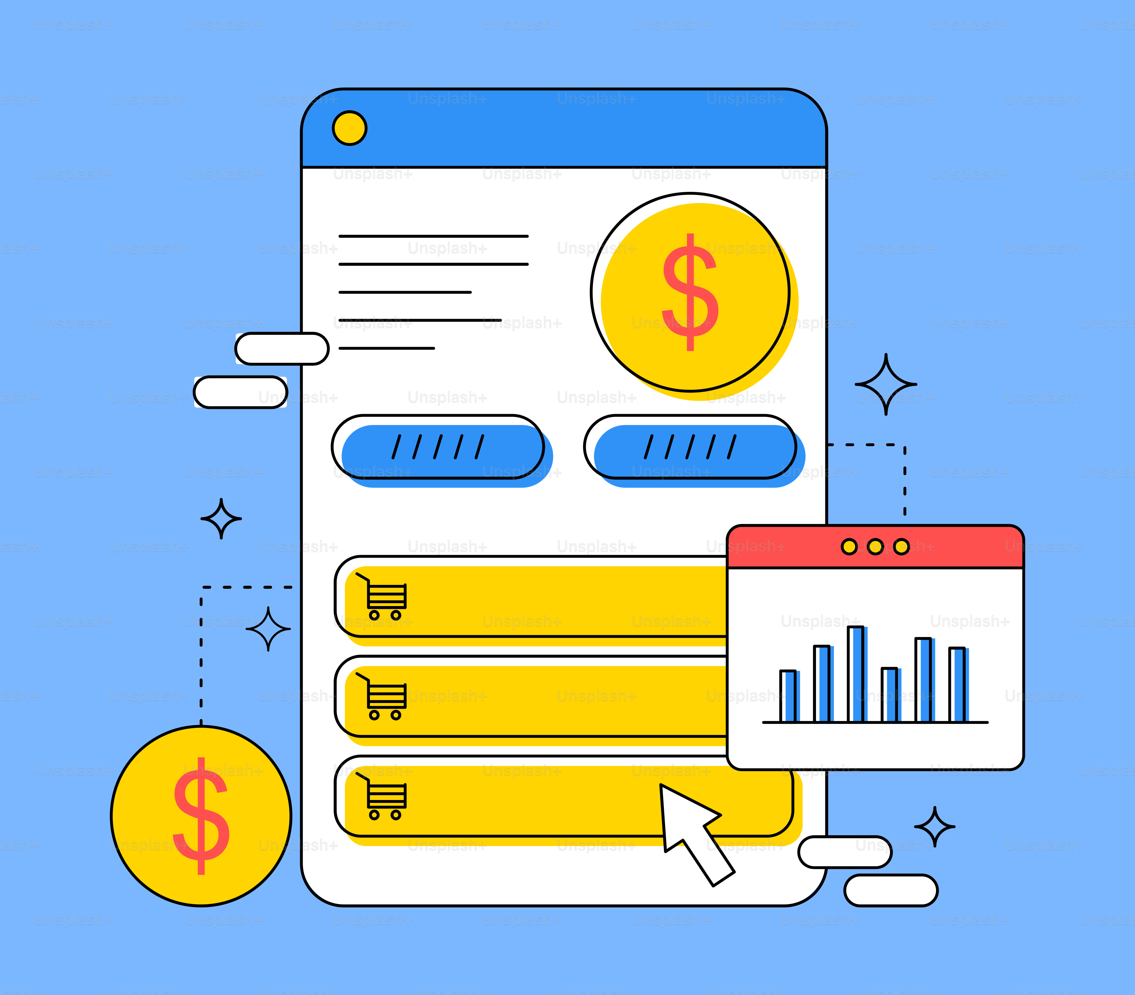 A computer screen with a dollar sign and a chart on it vector – Finance ...