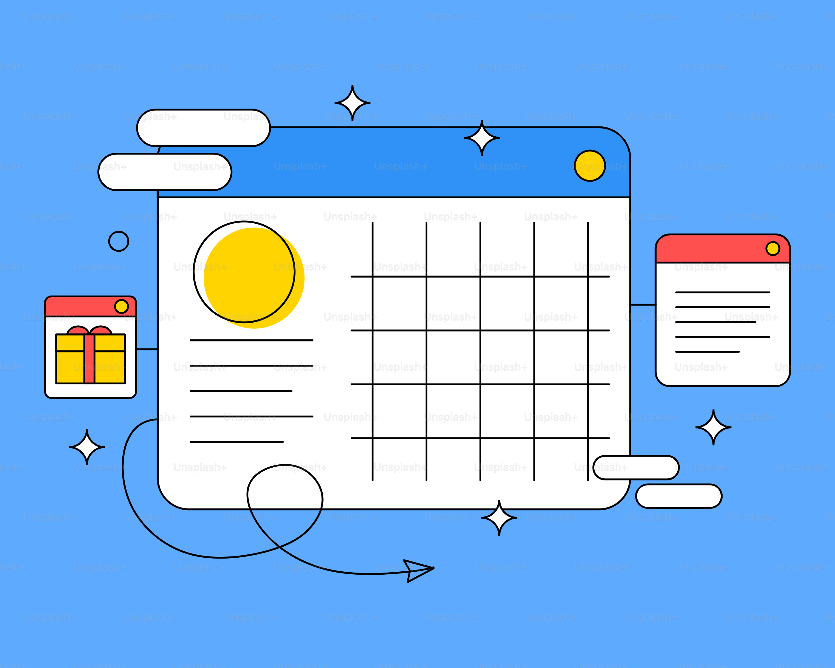 Uno sfondo blu e bianco con un calendario e una carta di credito