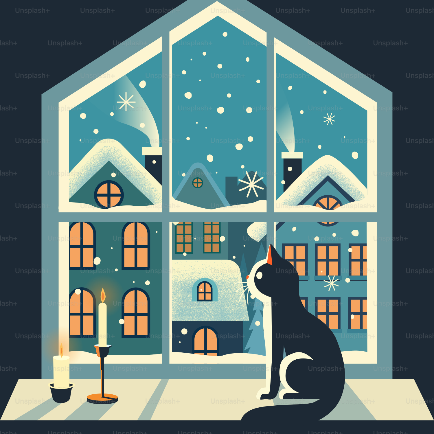 A black cat sitting in front of a window