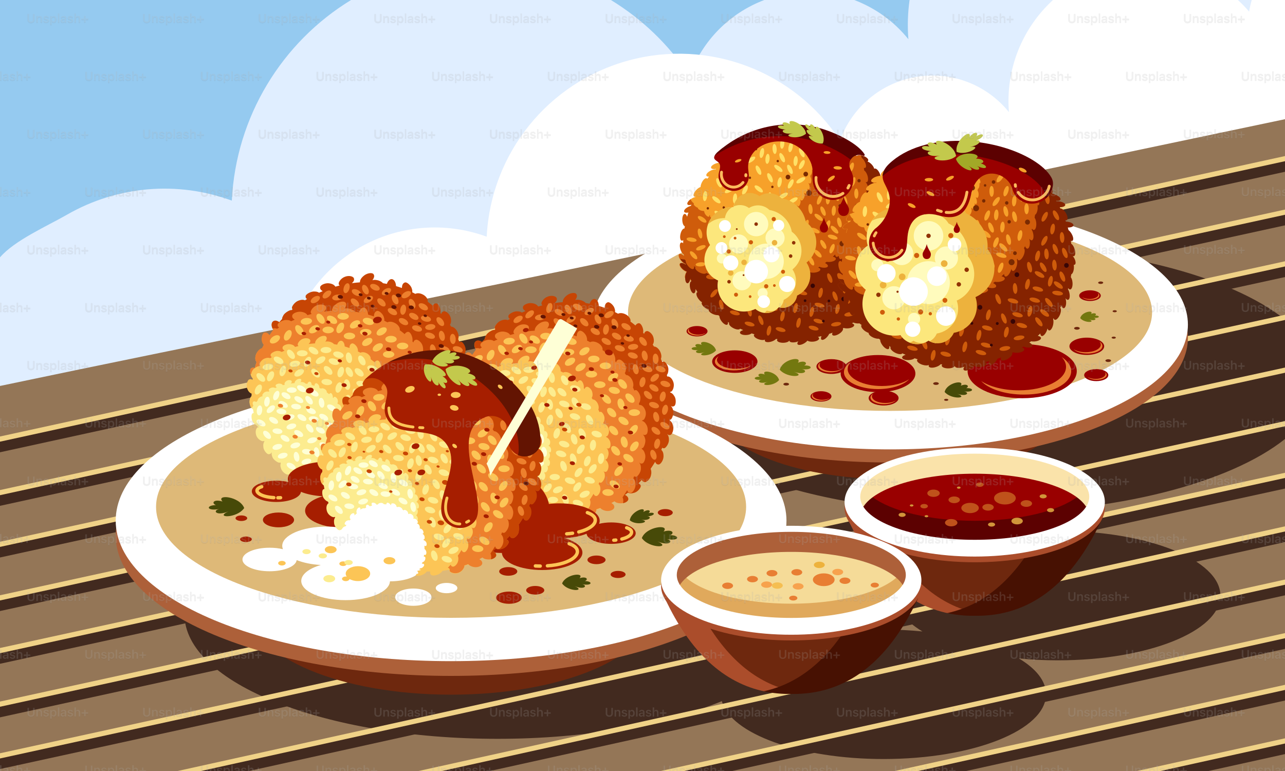 Two plates of food sitting on top of a table